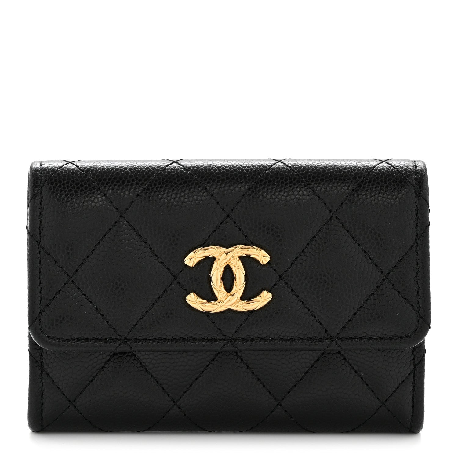 Caviar Quilted CC Flap  Holder Black