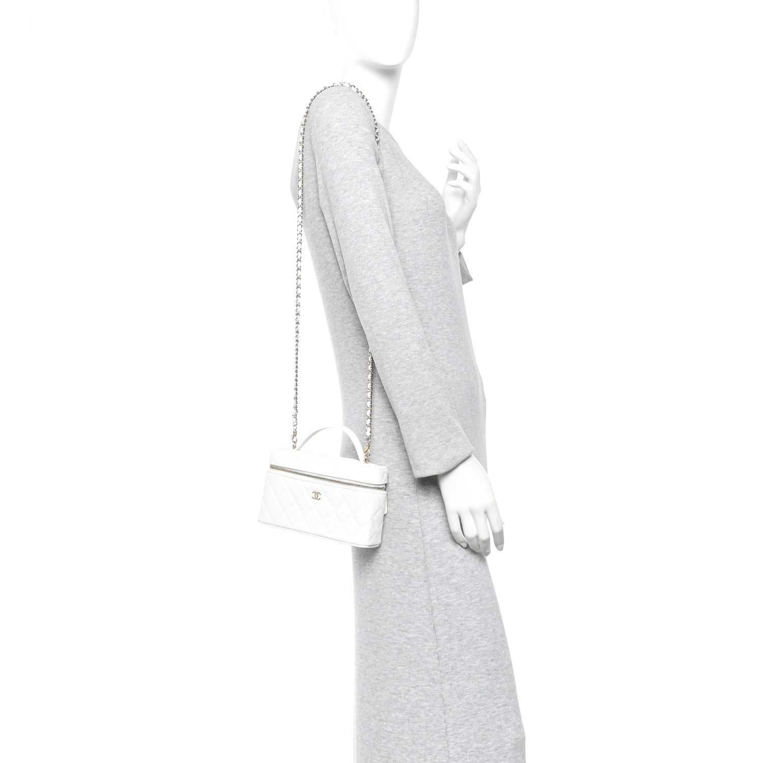 Caviar Quilted Top Handle Slim Vanity With Chain White