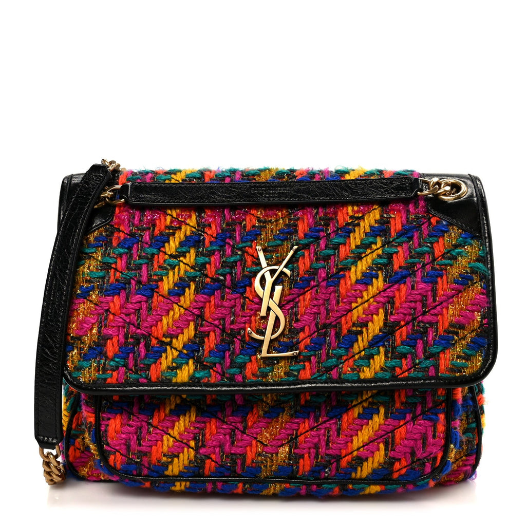 Tweed Calfskin Matelasse Monogram Medium Niki Chain Satchel Multicolor
