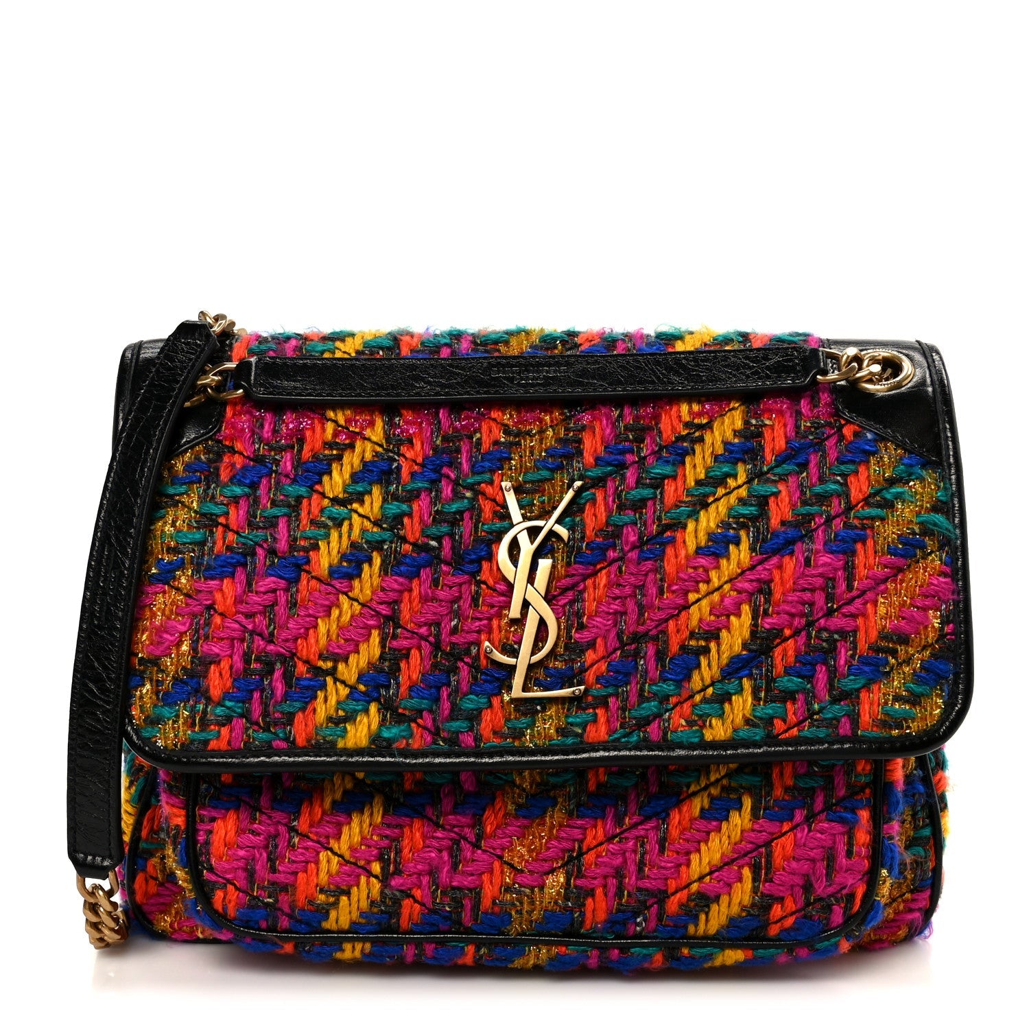 Tweed Calfskin Matelasse Monogram Medium Niki Chain Satchel Multicolor