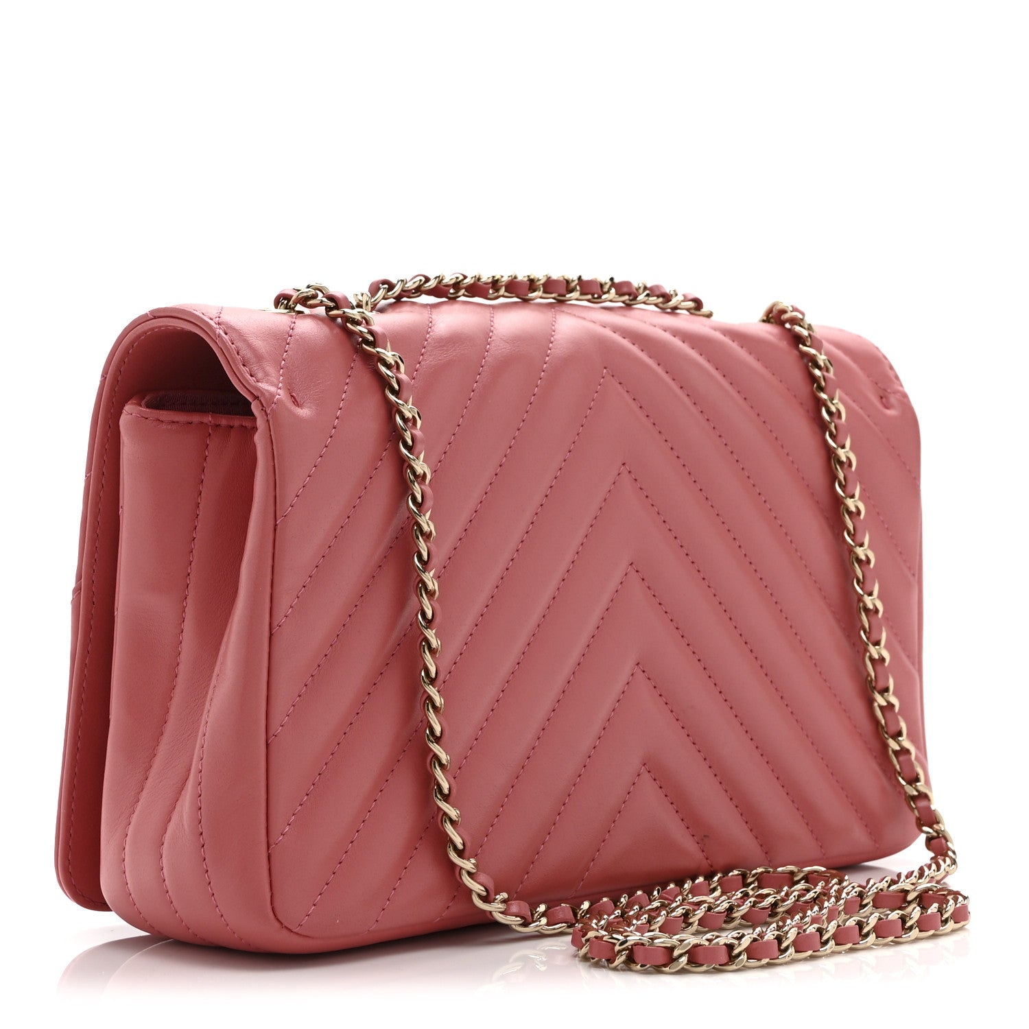 Calfskin Chevron Quilted Small Statement Flap Pink