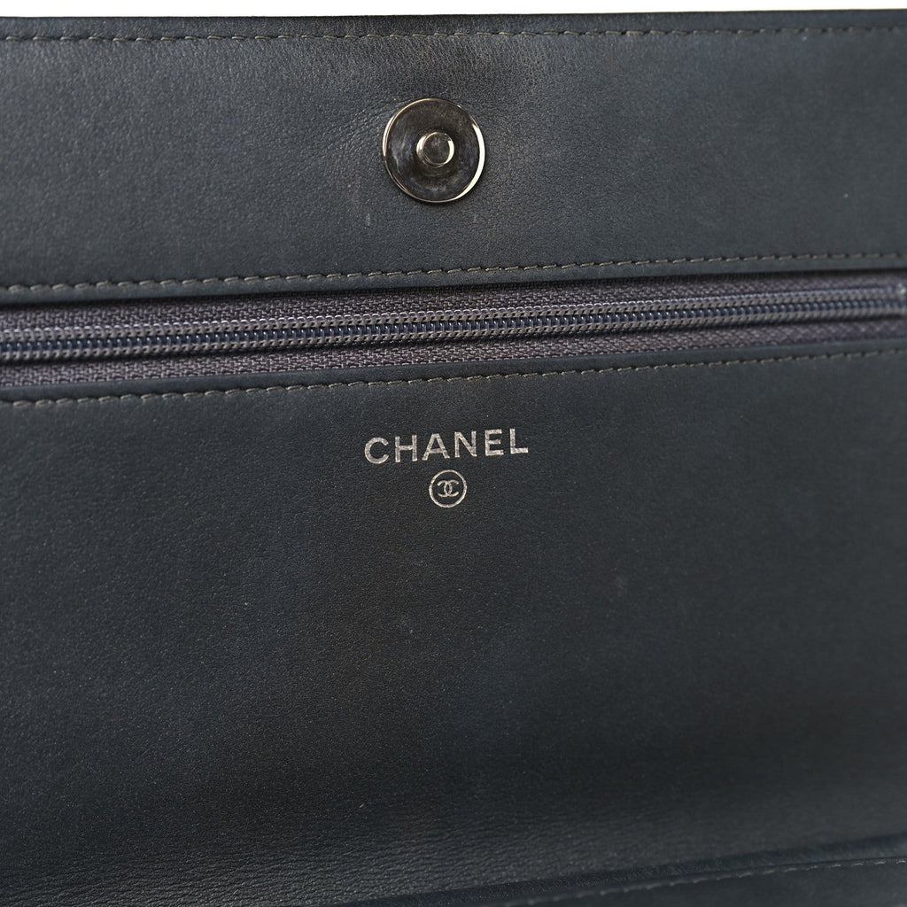 Lambskin Camellia Studded Wallet on Chain WOC Grey