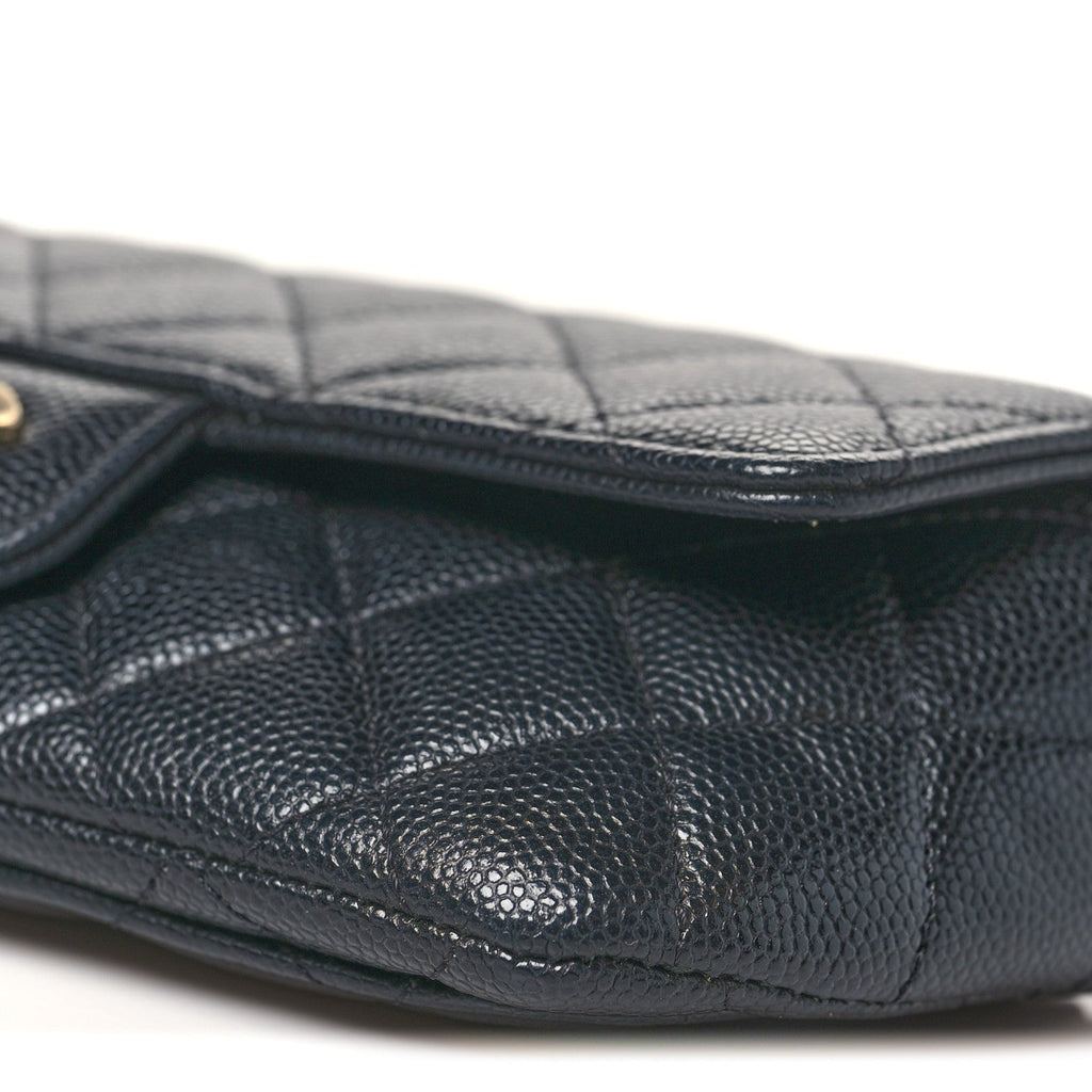 Caviar Quilted Glasses Case With Chain Black