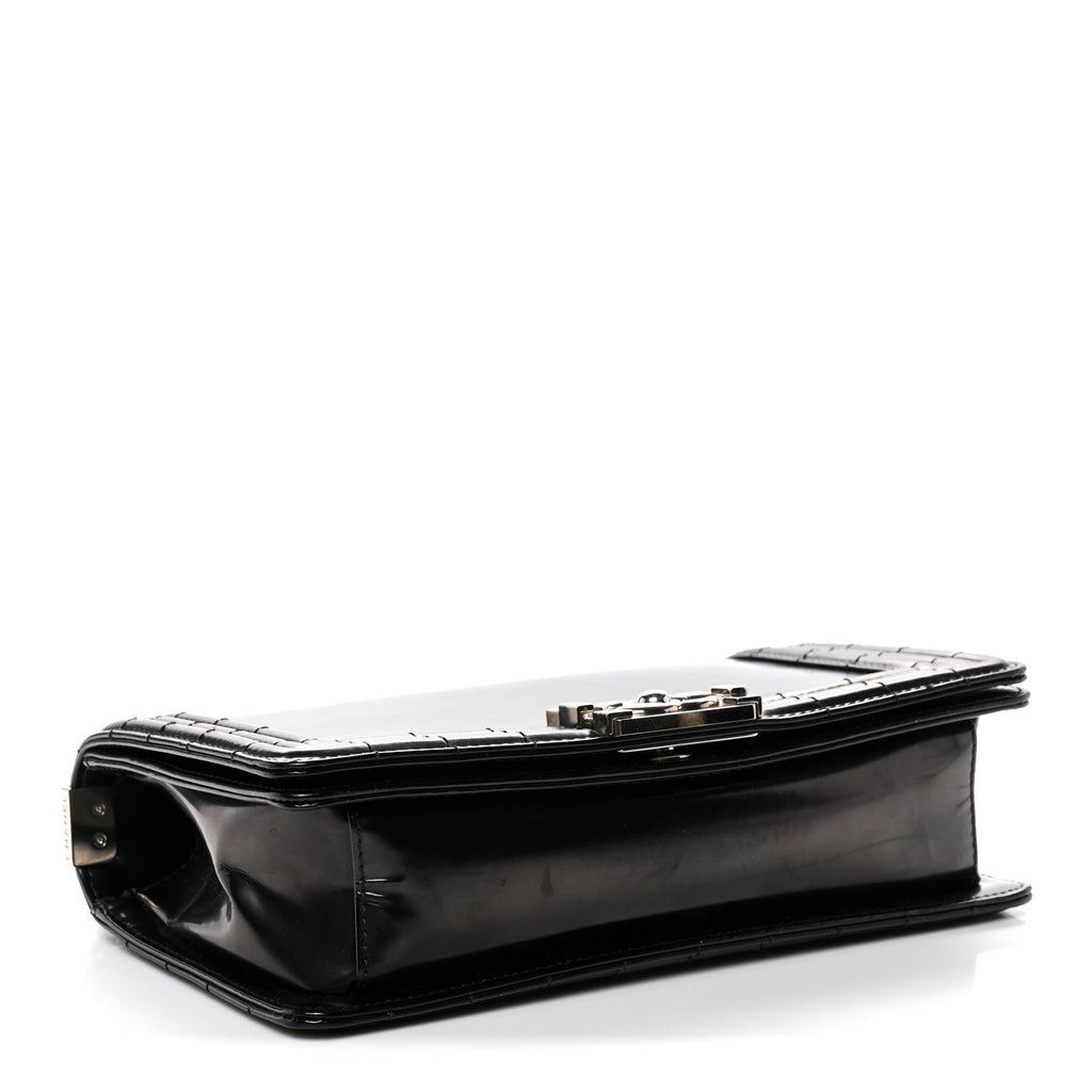 Glazed Calfskin Medium Boy Flap Black