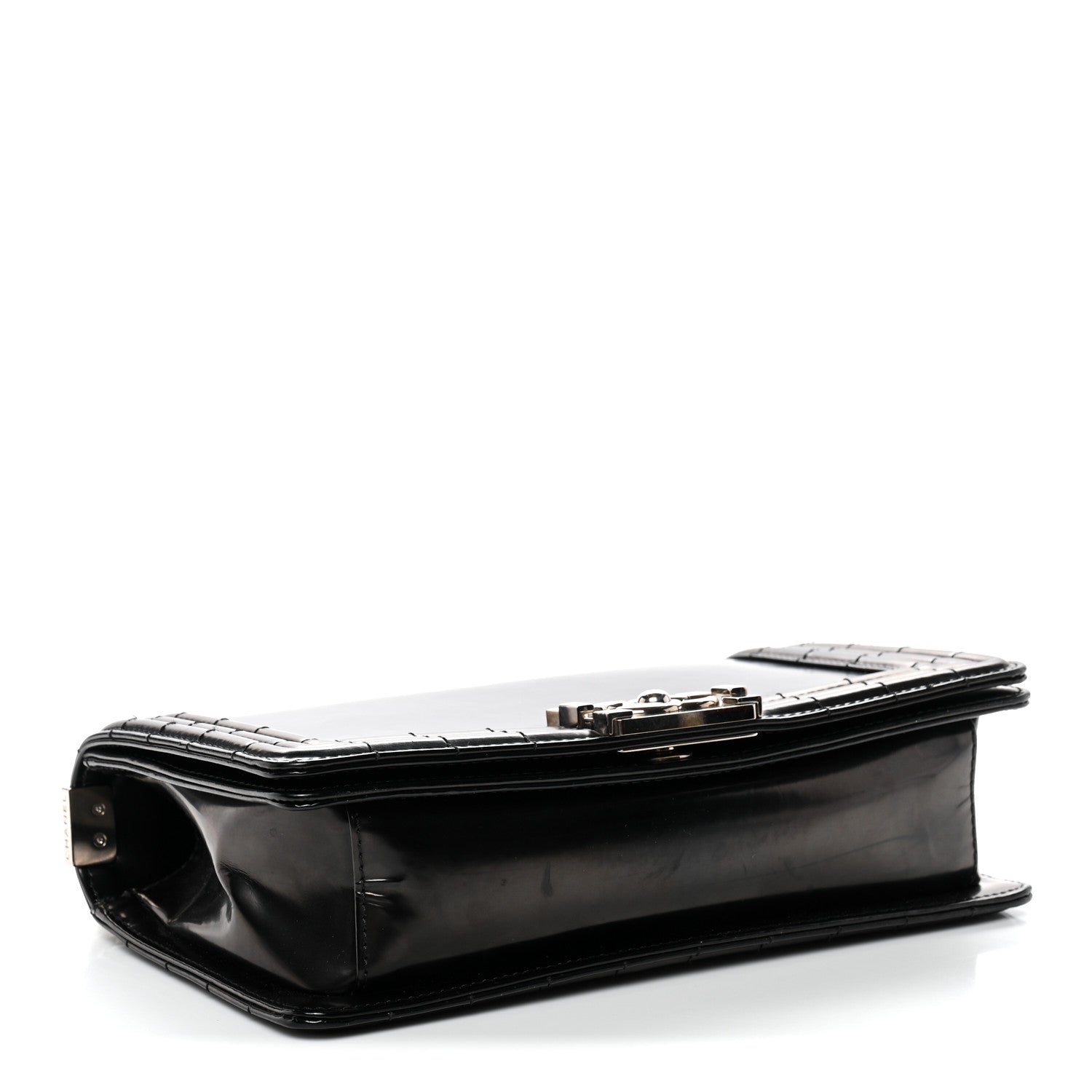 Glazed Calfskin Medium Boy Flap Black