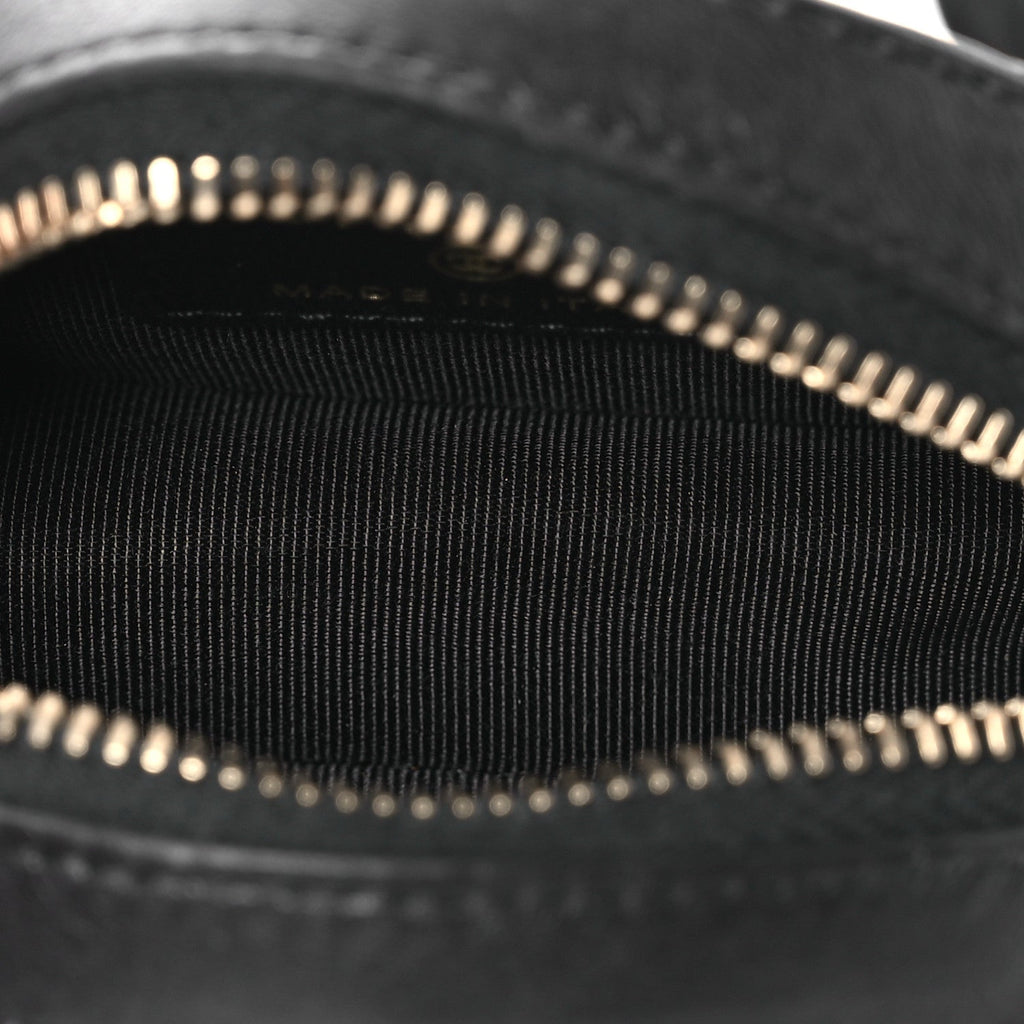 Lambskin Quilted Chain Round Mini Clutch Black