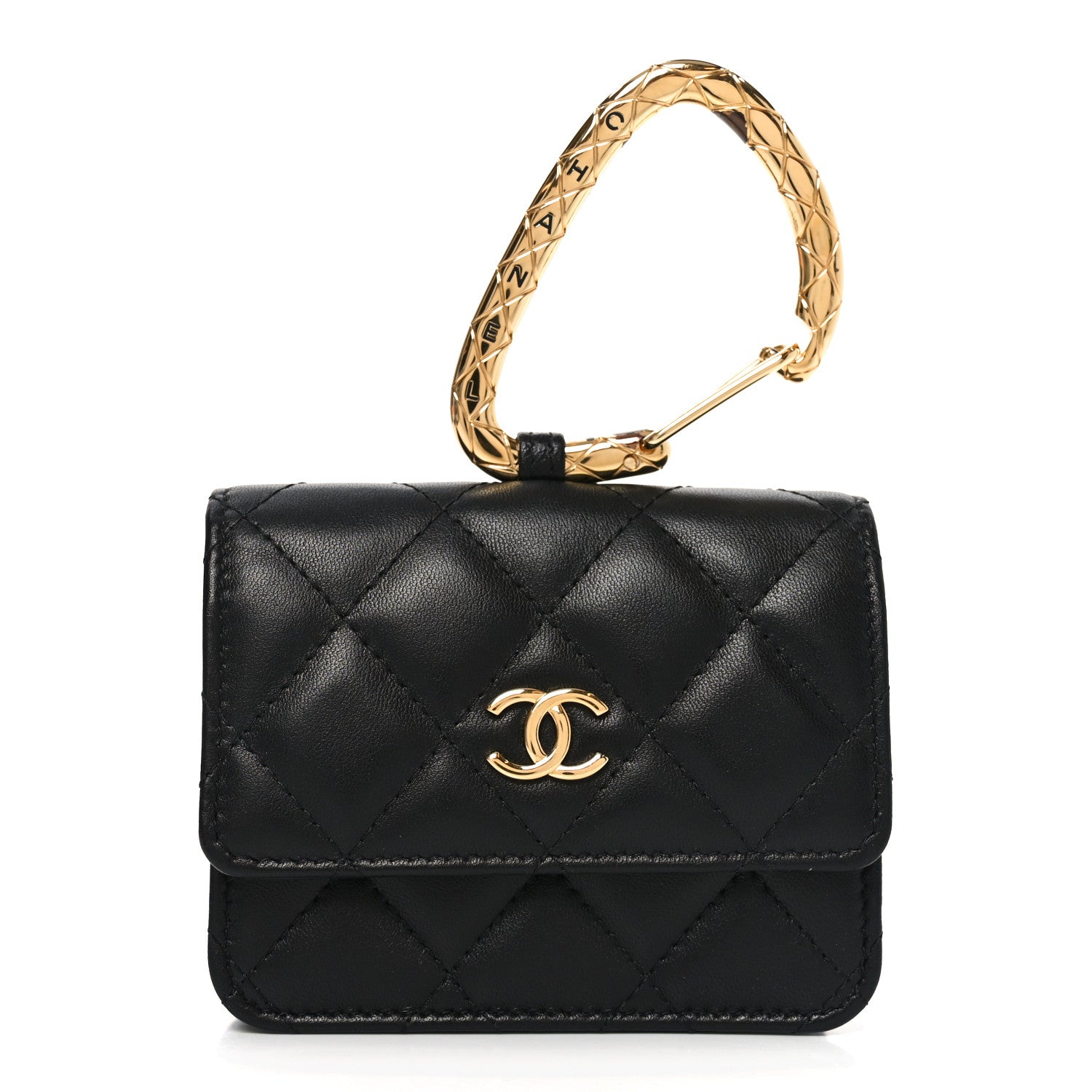 Lambskin Quilted CC Hook  Holder Black
