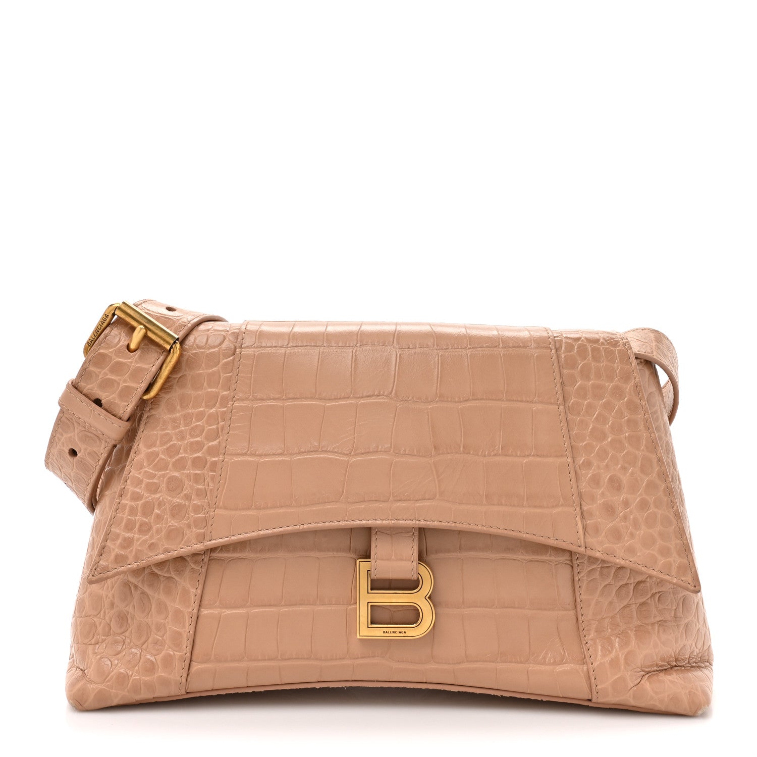 Extra Supple Calfskin Crocodile Embossed Small Downtown Shoulder Bag Nude Beige