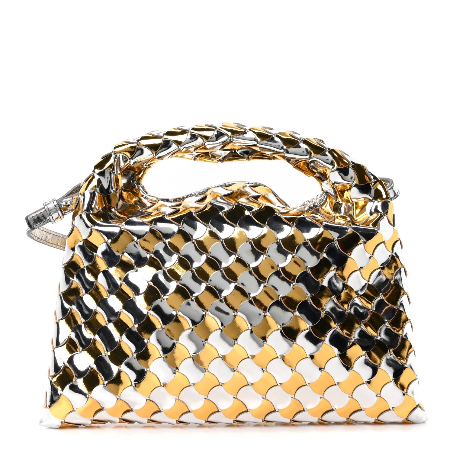 Metallic Lambskin Intrecciato Mini Hop Silver Gold