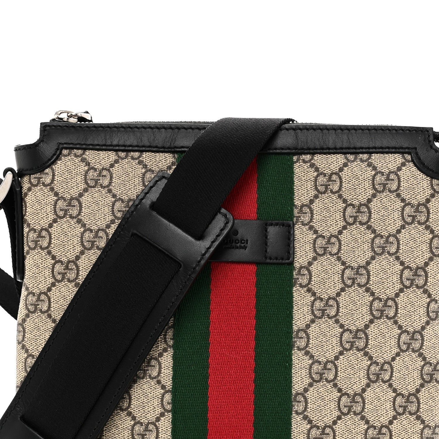 GG Supreme Monogram Web Messenger Bag Black