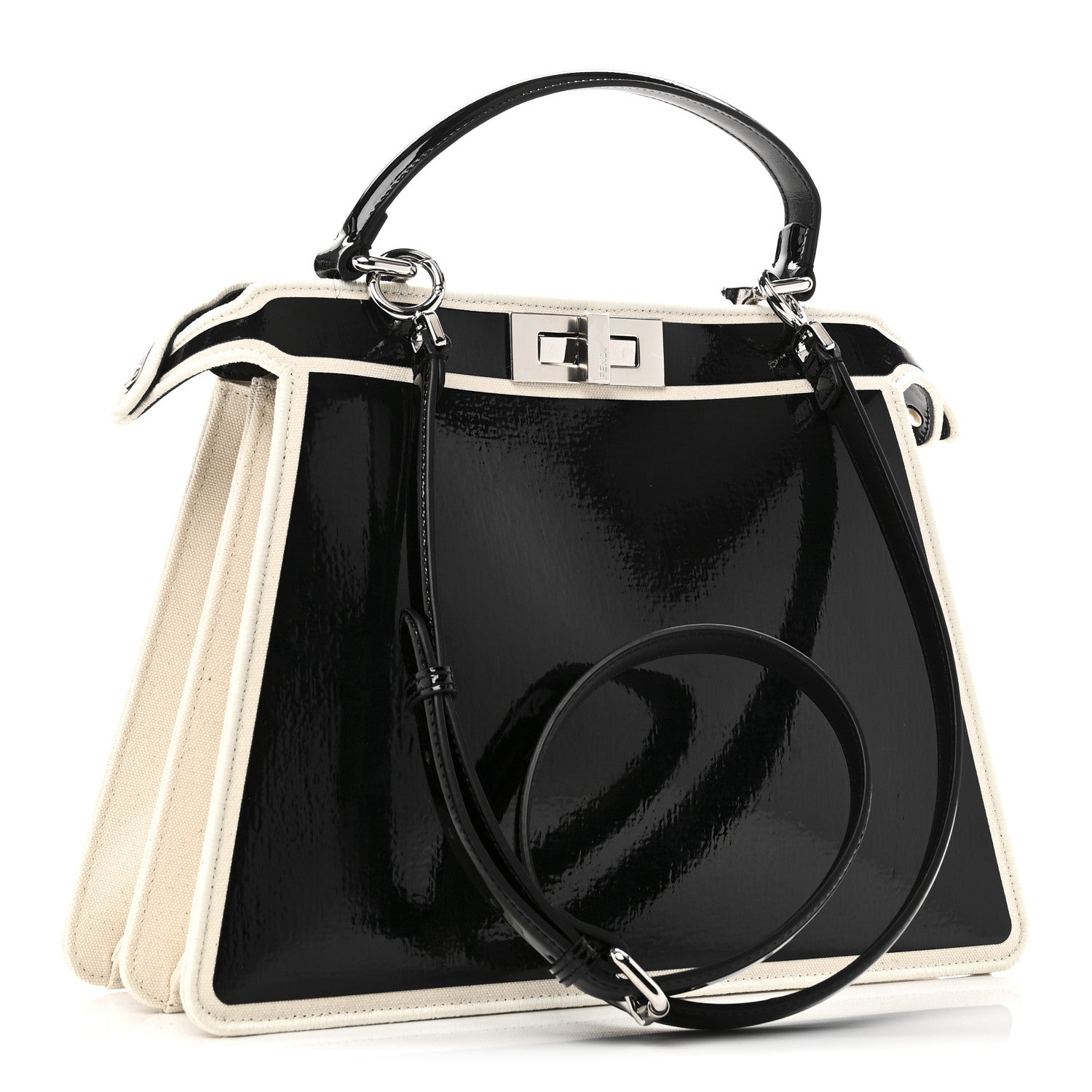 Canvas Spalmato Vernice Roses Medium Peekaboo I SEE U Satchel Black Grezzo