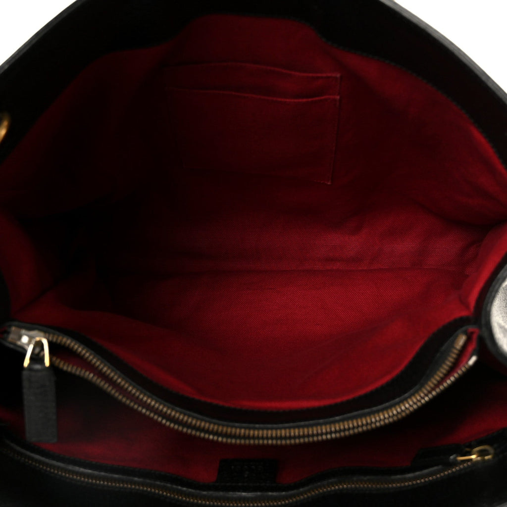 Grained Calfskin Web Top Handle Tote Black