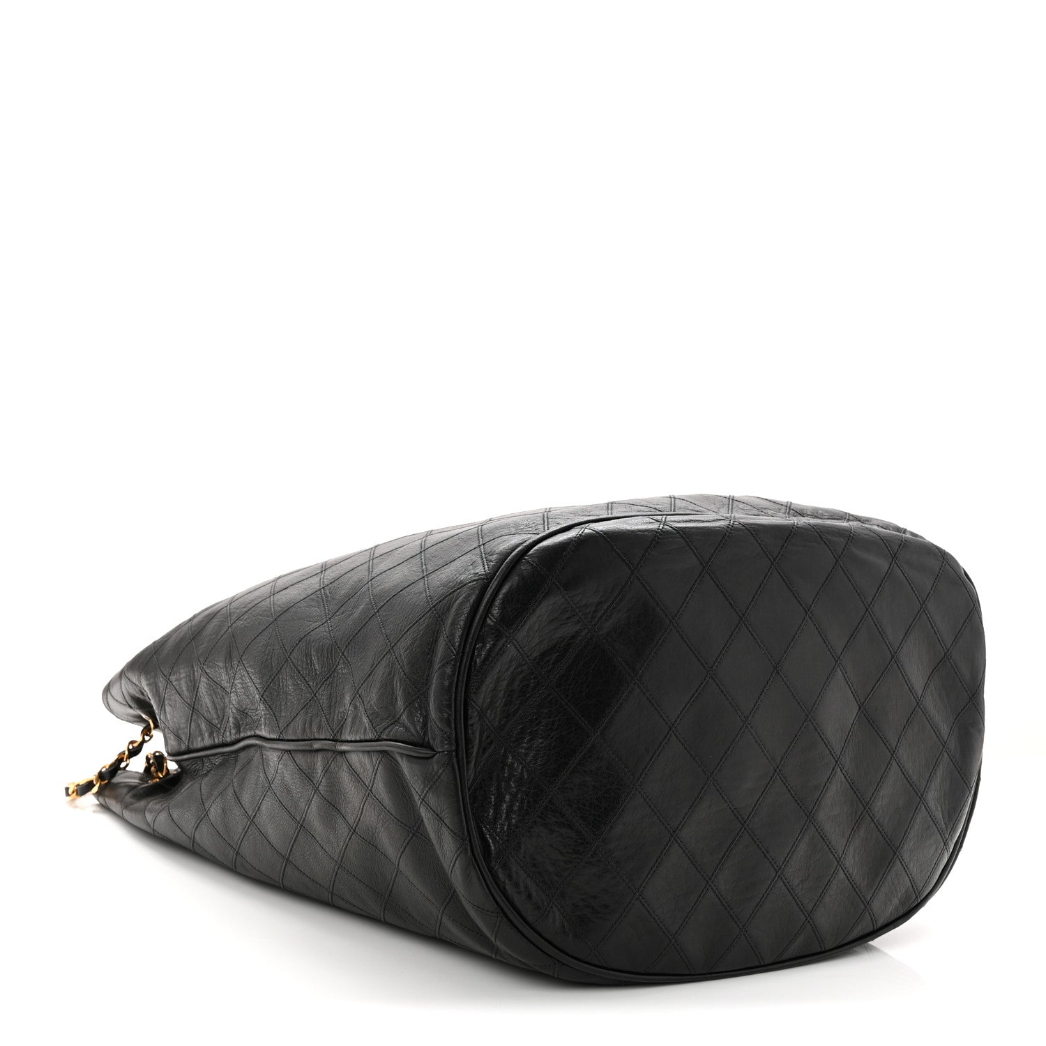 Grained Calfskin Quilted Drawstring Bucket Bag Black
