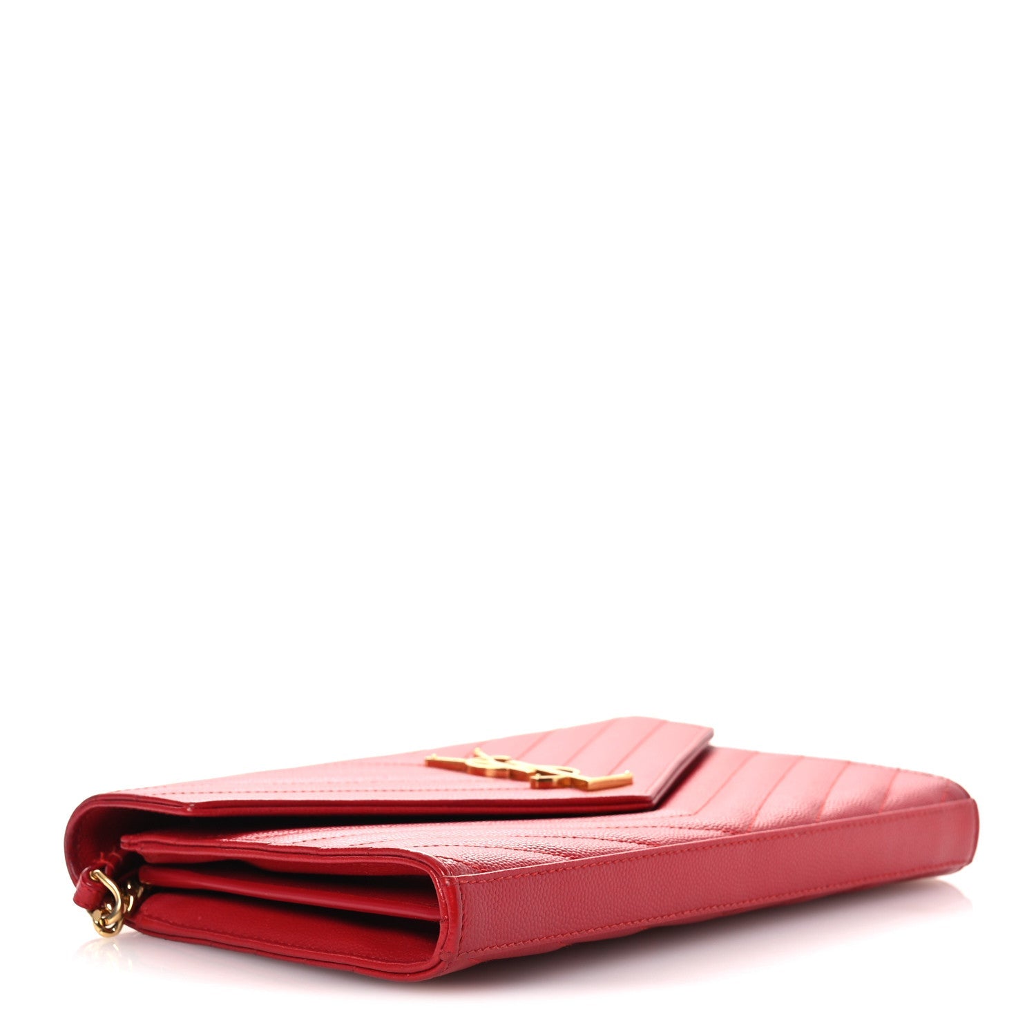 Grain De Poudre Matelasse Chevron Monogram Chain Wallet Red