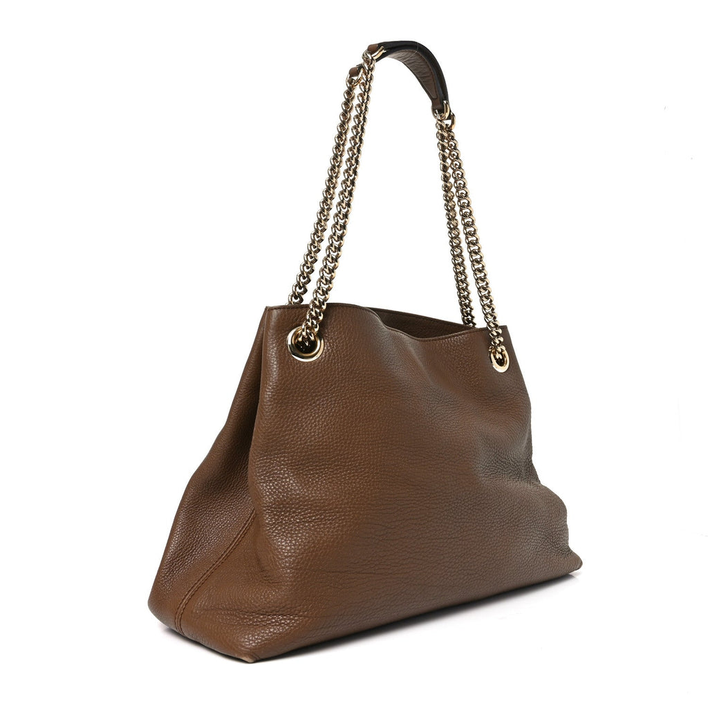 Pebbled Calfskin Medium Soho Chain Shoulder Bag Maple Brown