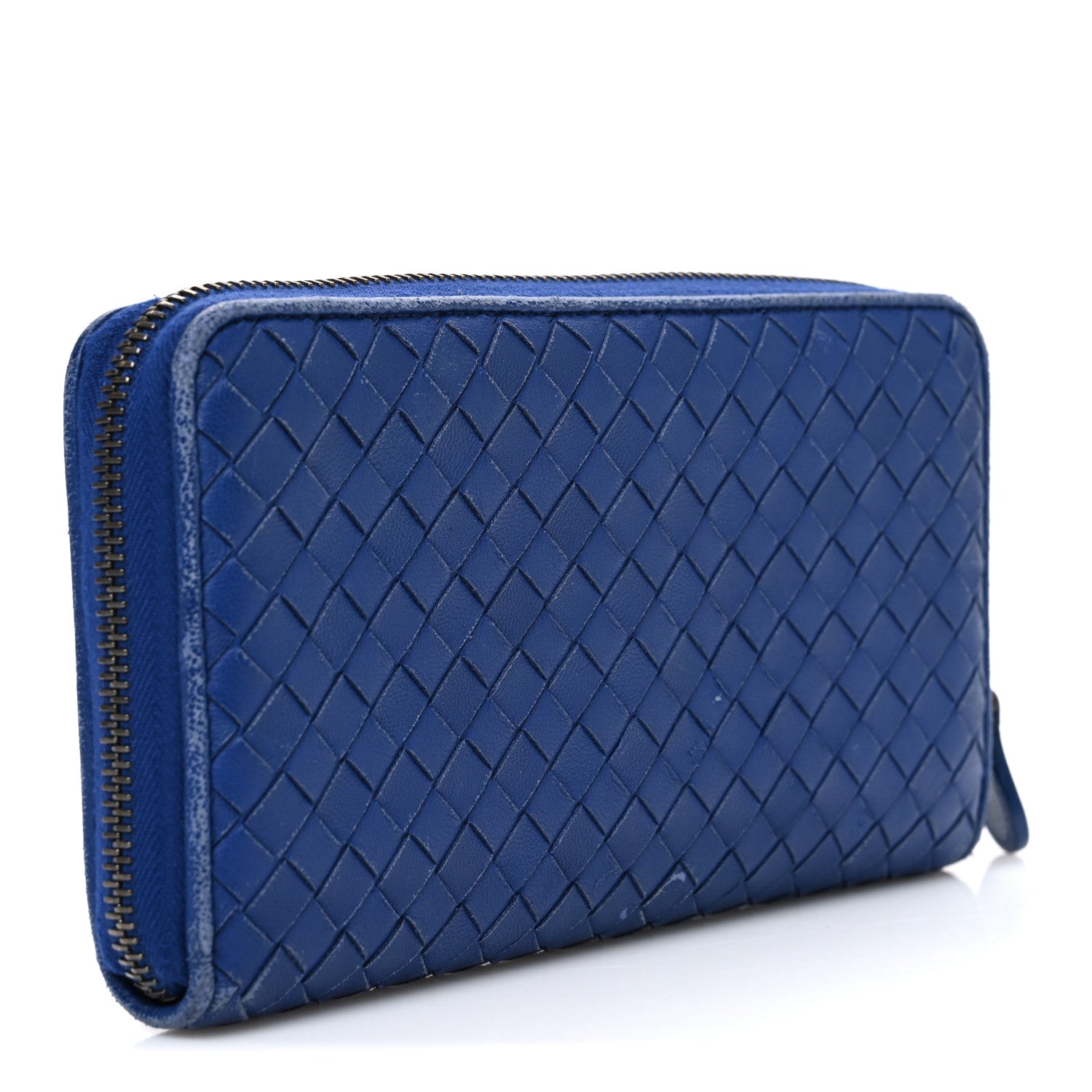 Nappa Intrecciato Zip Around Wallet Cobalt