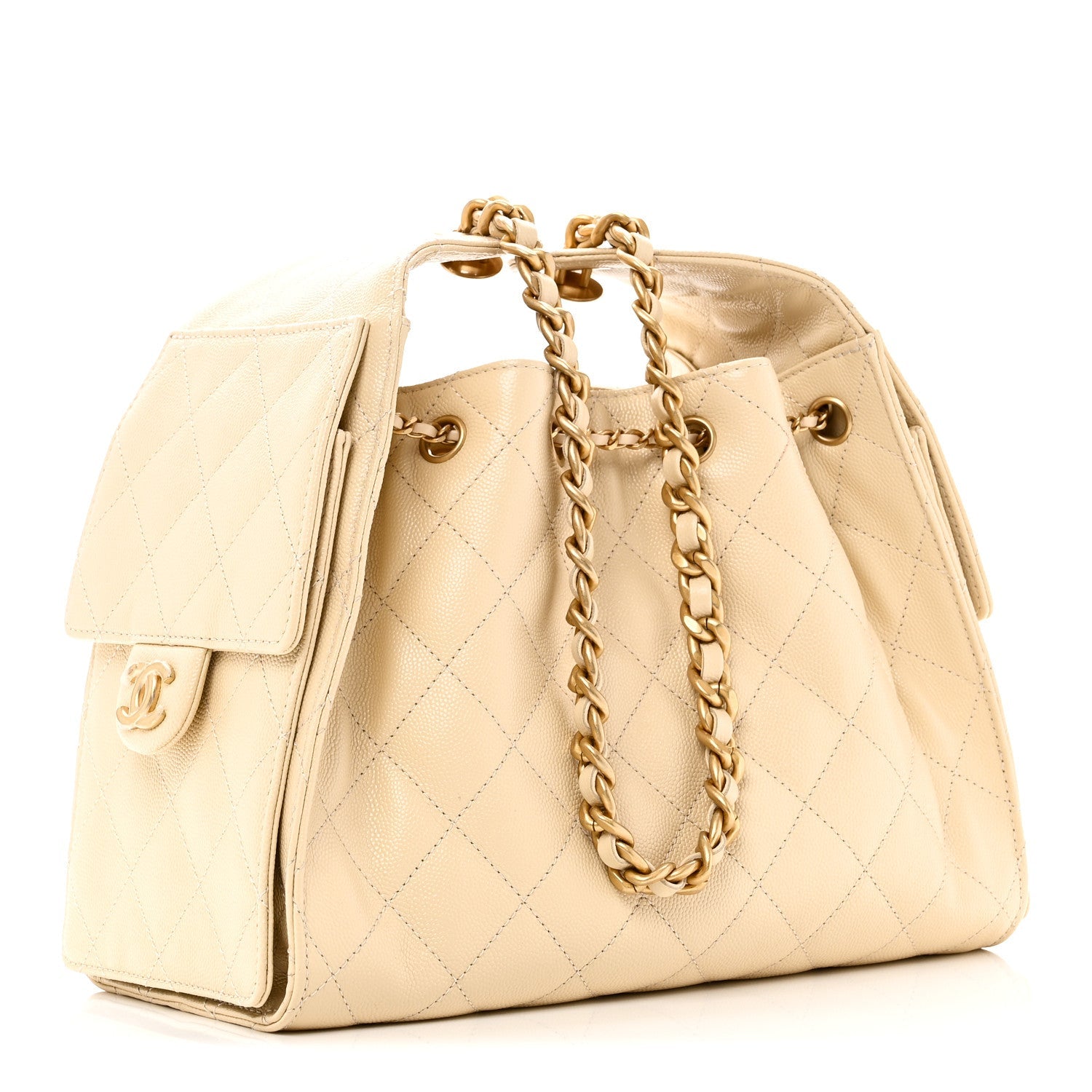 Caviar Quilted Small Chanel 25 Handbag Light Beige