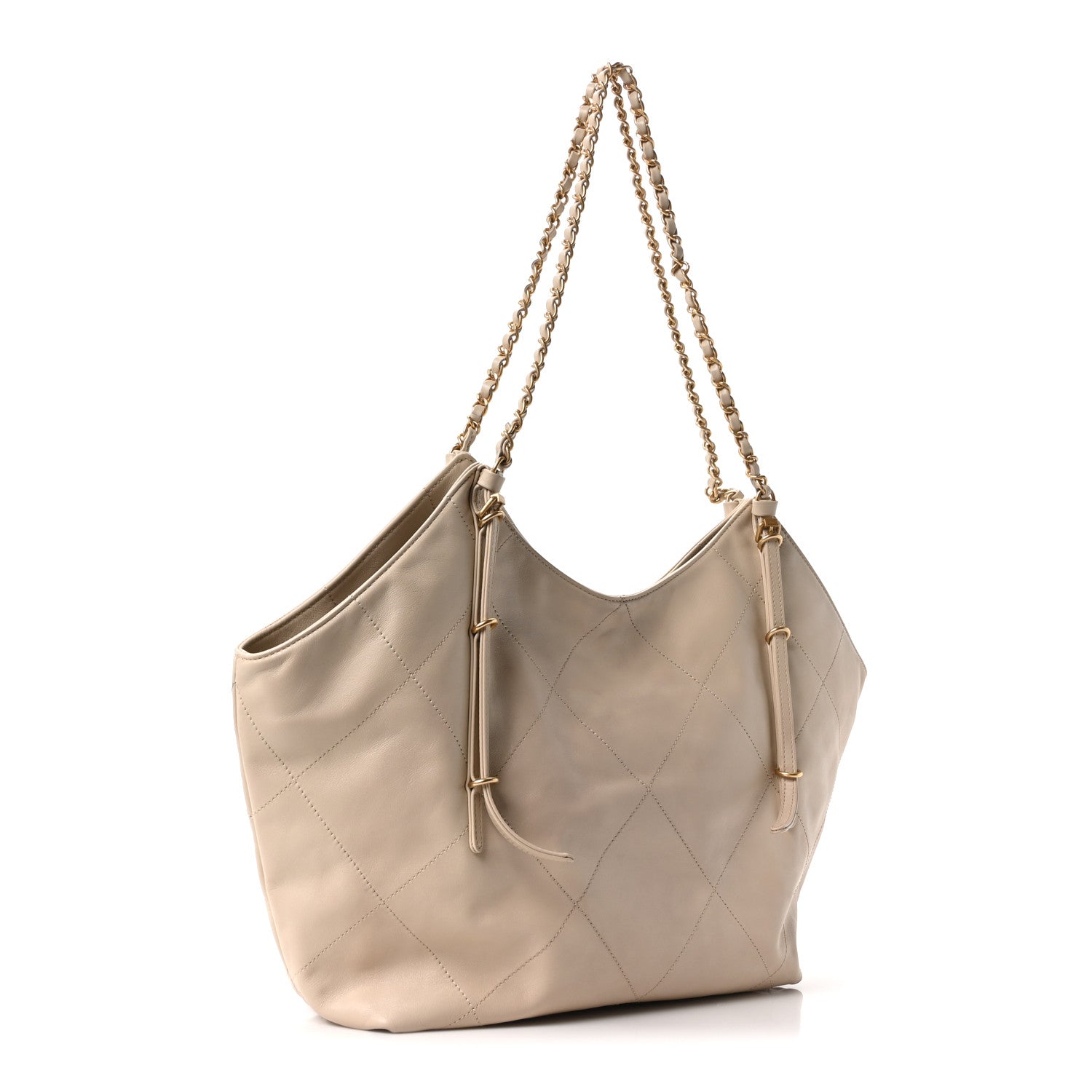 Calfskin Quilted Small Shopping Bag Beige