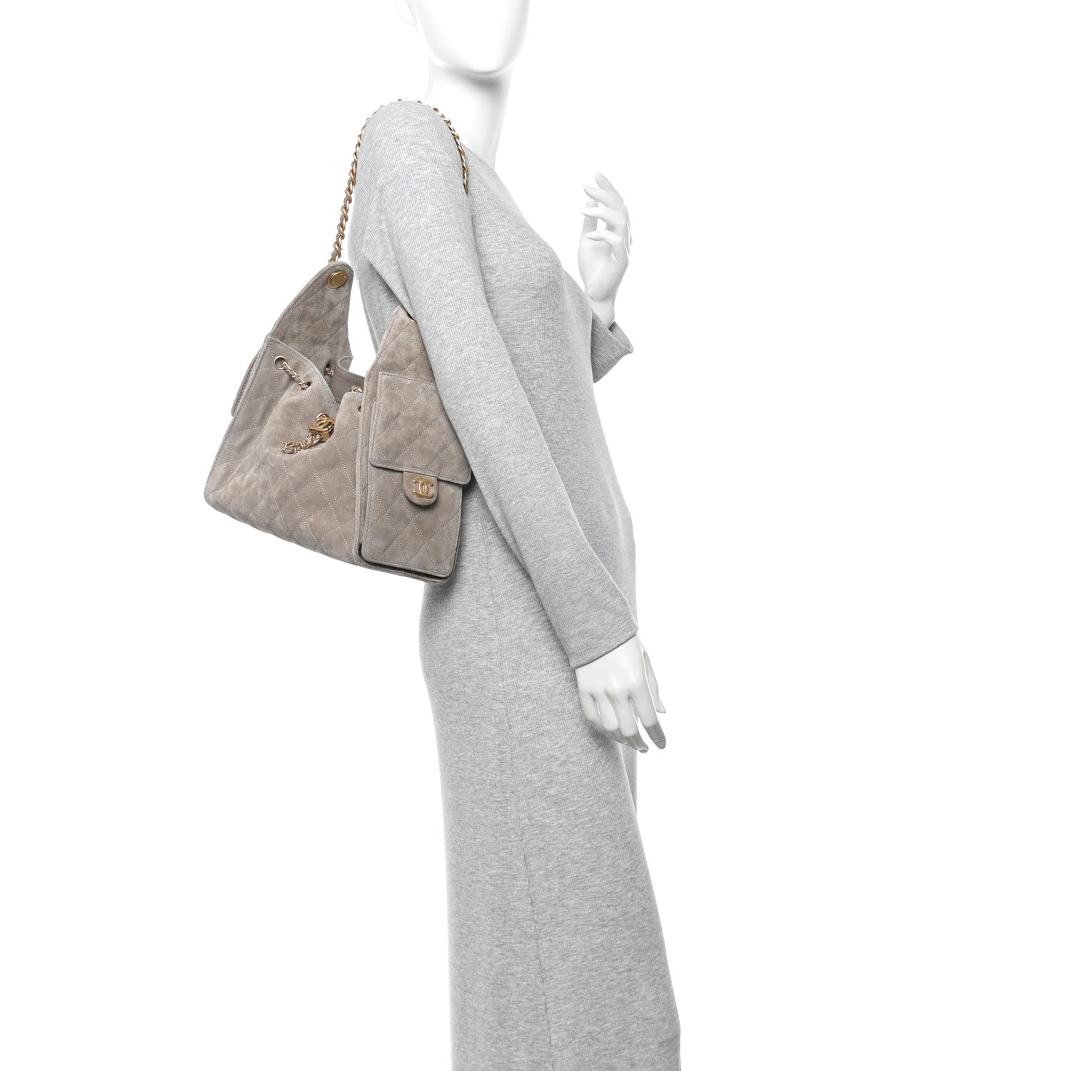 Suede Quilted Small Chanel 25 Handbag Dark Grey
