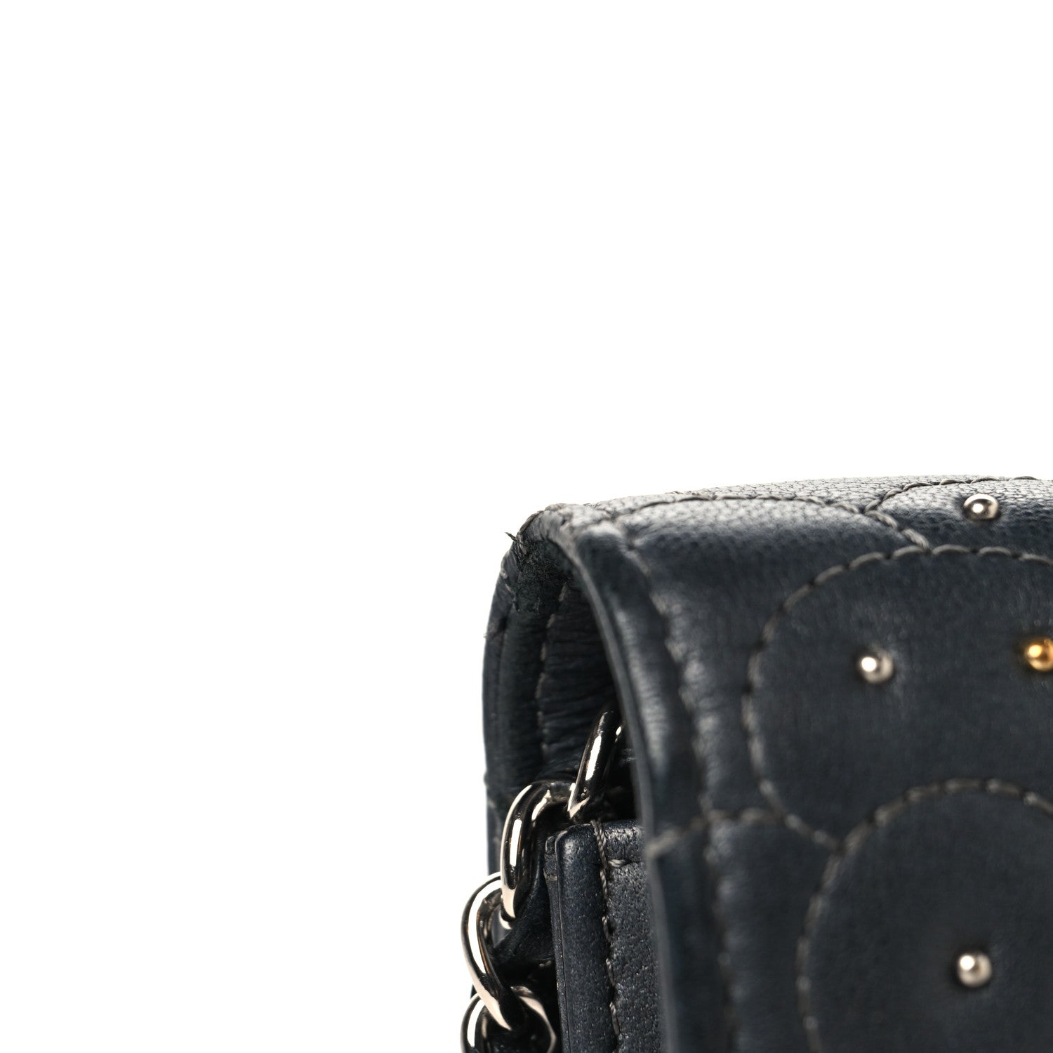 Lambskin Camellia Studded Wallet on Chain WOC Grey