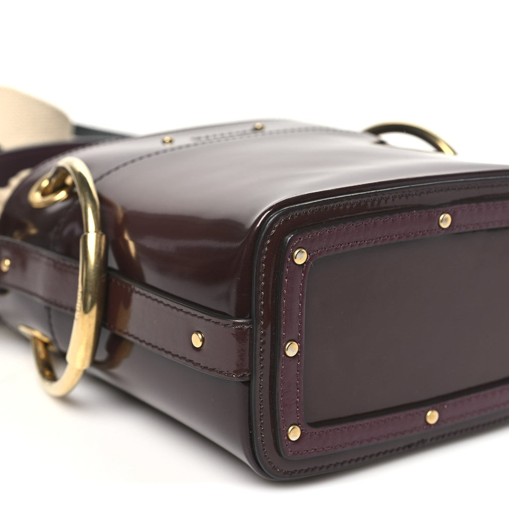 Patent Calfskin Mini Roy Bucket Bag Burnt Brown