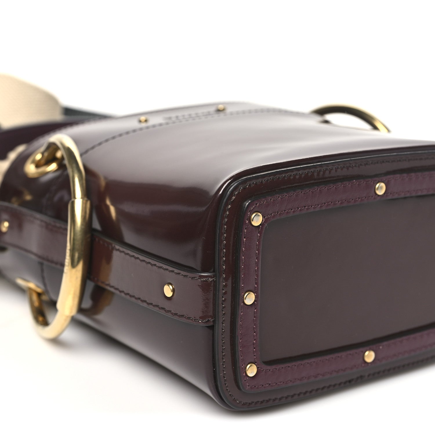 Patent Calfskin Mini Roy Bucket Bag Burnt Brown