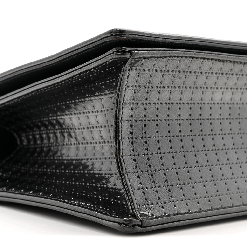 Metallic Patent Micro-Cannage Medium Diorama Flap Bag Onyx Black