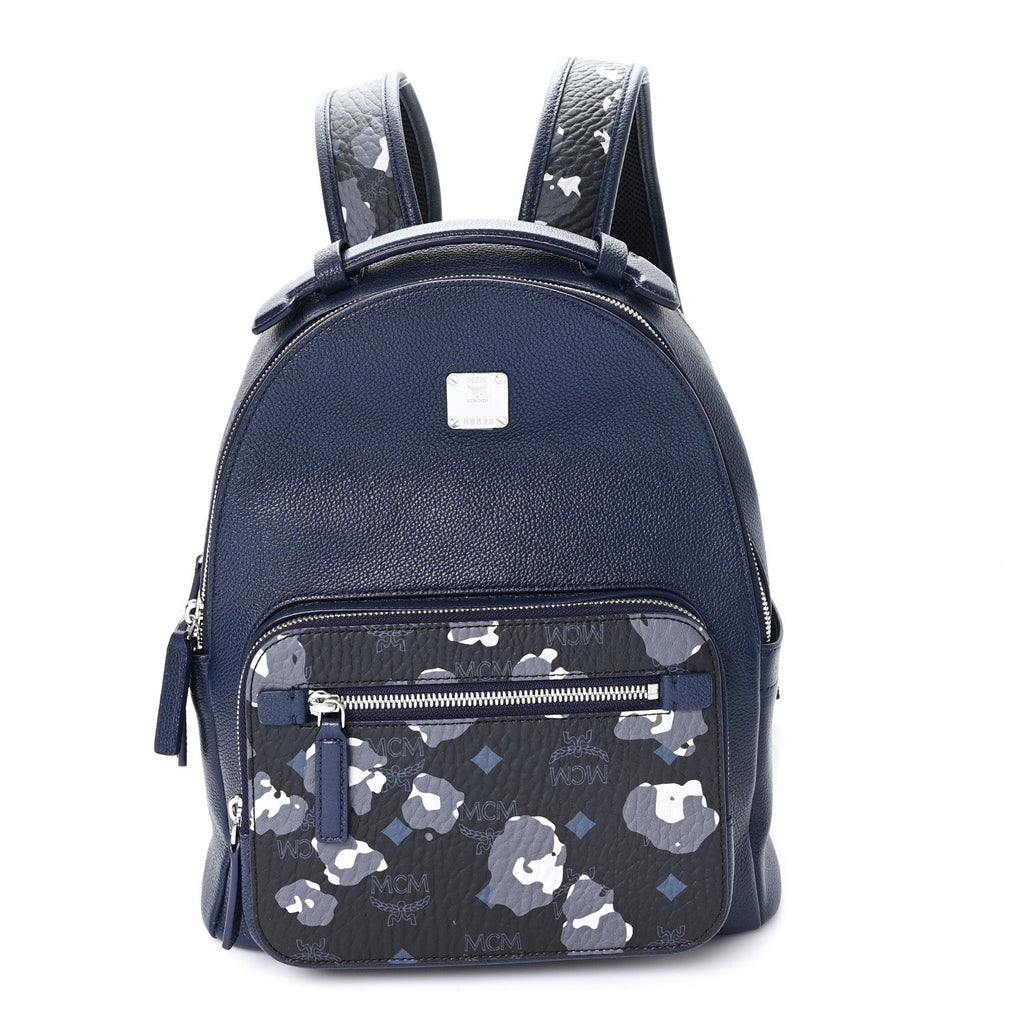 Calfskin Visetos Floral Leopard Klassik Small Stark Backpack Blue Black