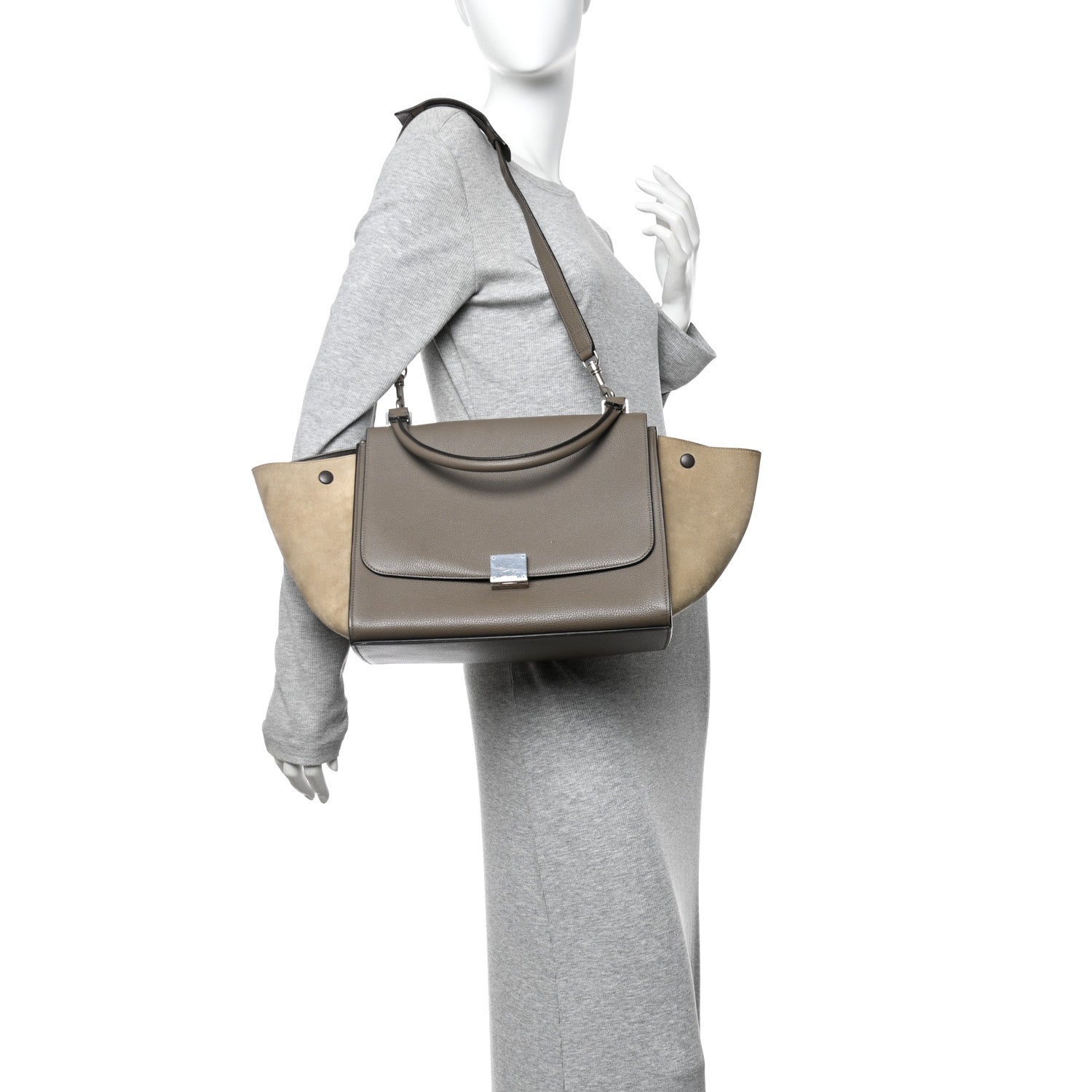 Drummed Calfskin Suede Large Trapeze Souris