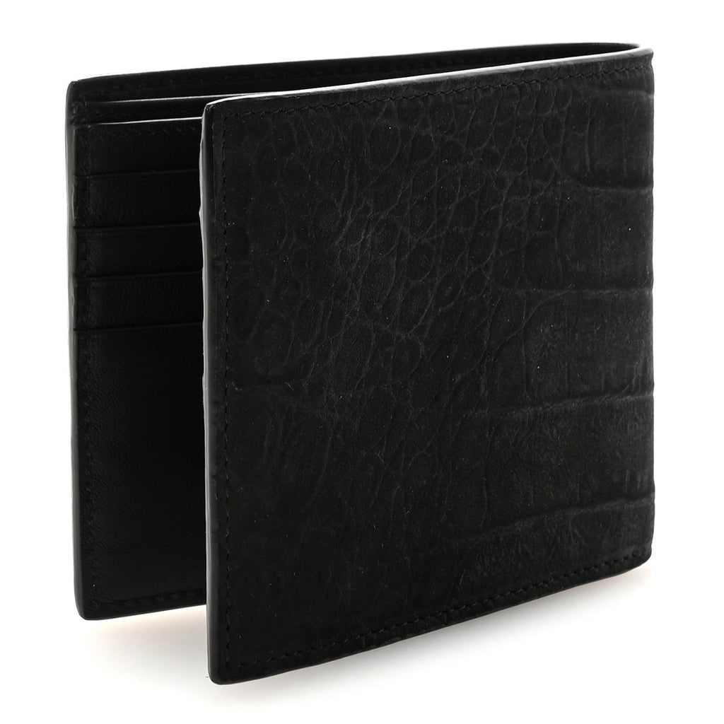 Nubuk Crocodile Embossed Monogram East West Wallet Black