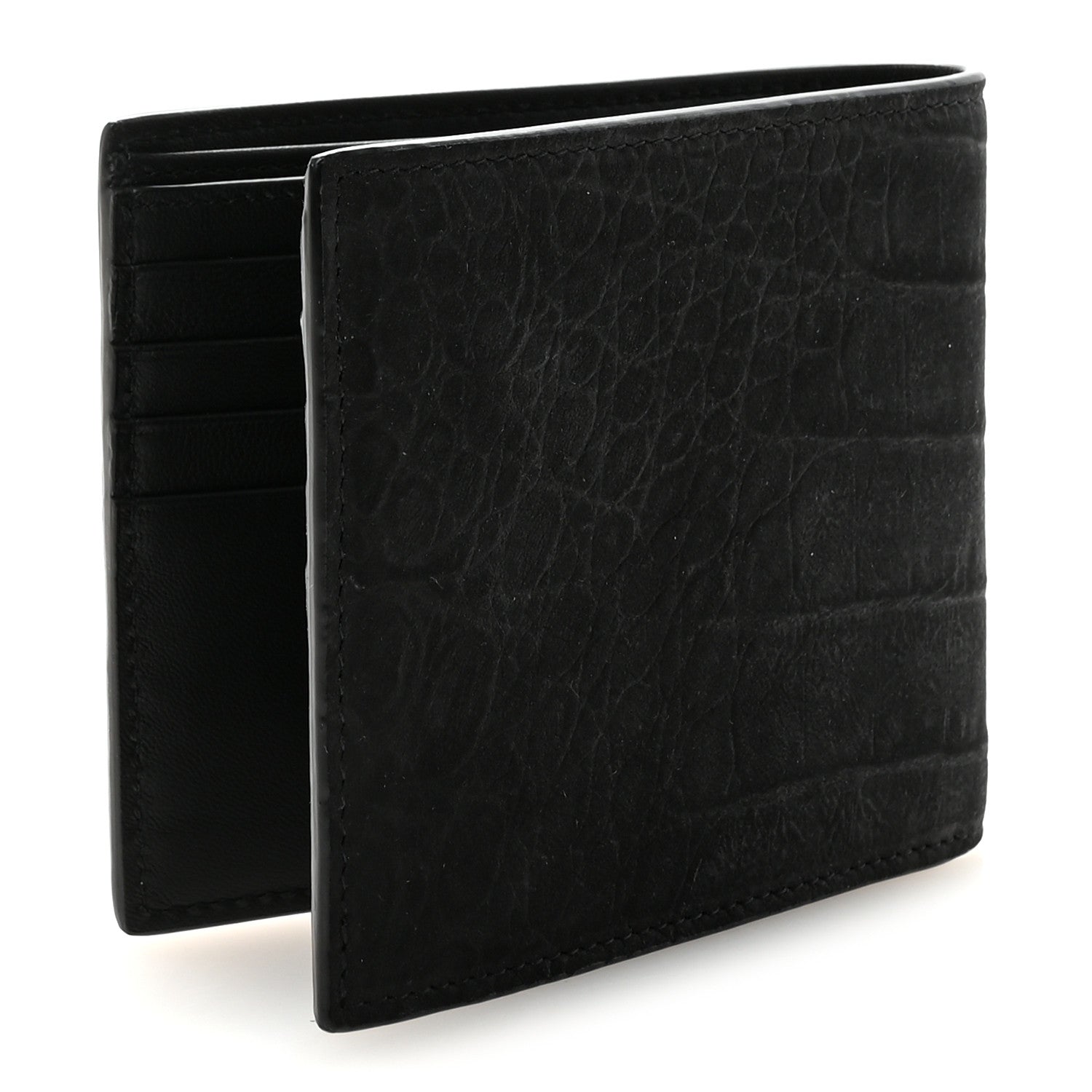 Nubuk Crocodile Embossed Monogram East West Wallet Black