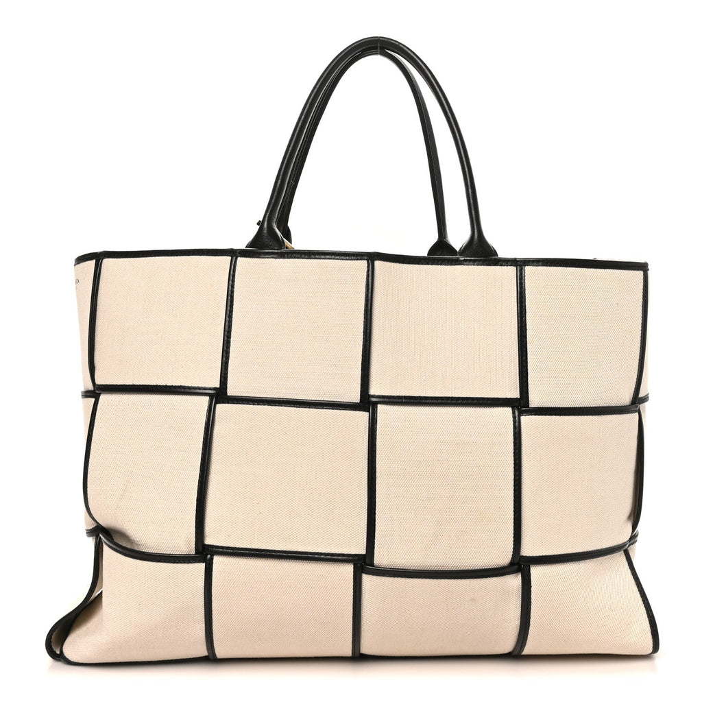 Canvas Maxi Intrecciato Large Arco Tote Beige Black