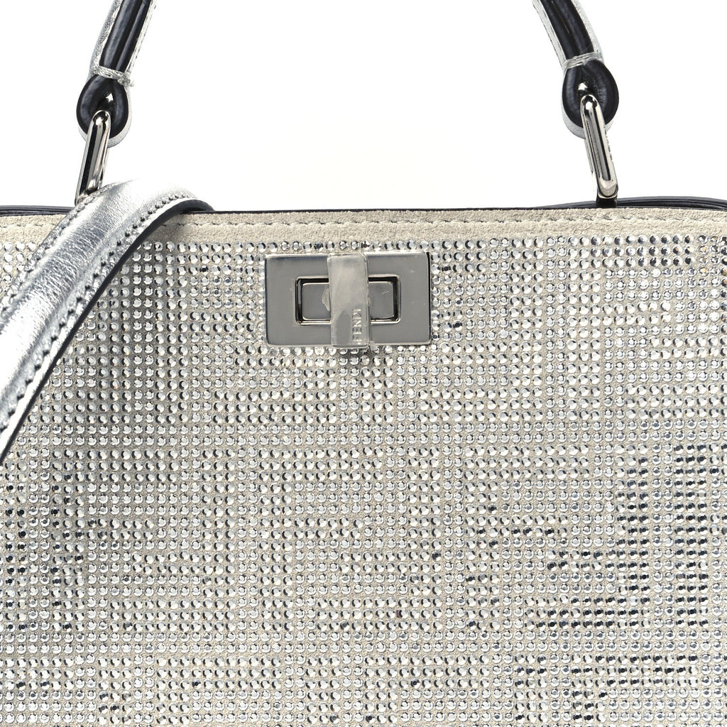 Crystal Vitello Laminato FF Petite Peekaboo I SEE U Satchel Crystal Argento