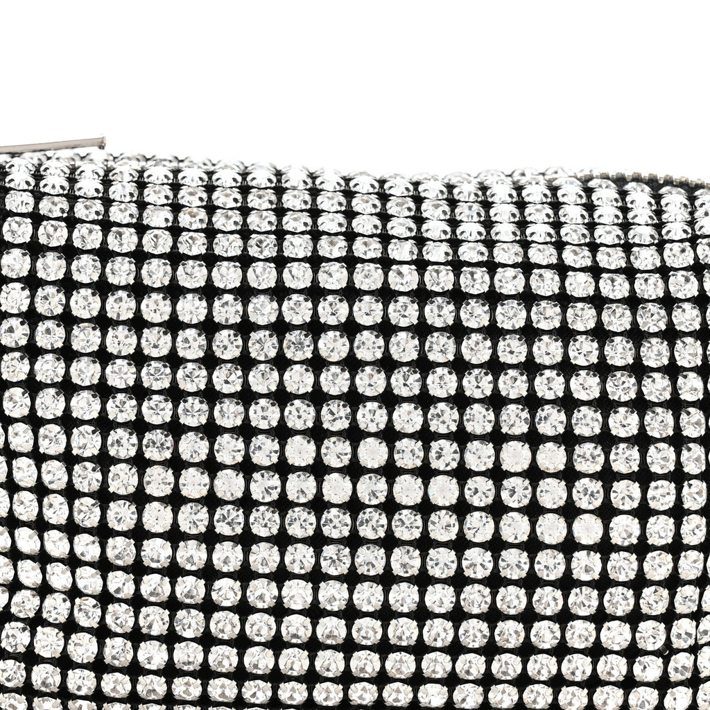 Mesh Crystal Rhinestone Mini Heiress Pouch Black Silver