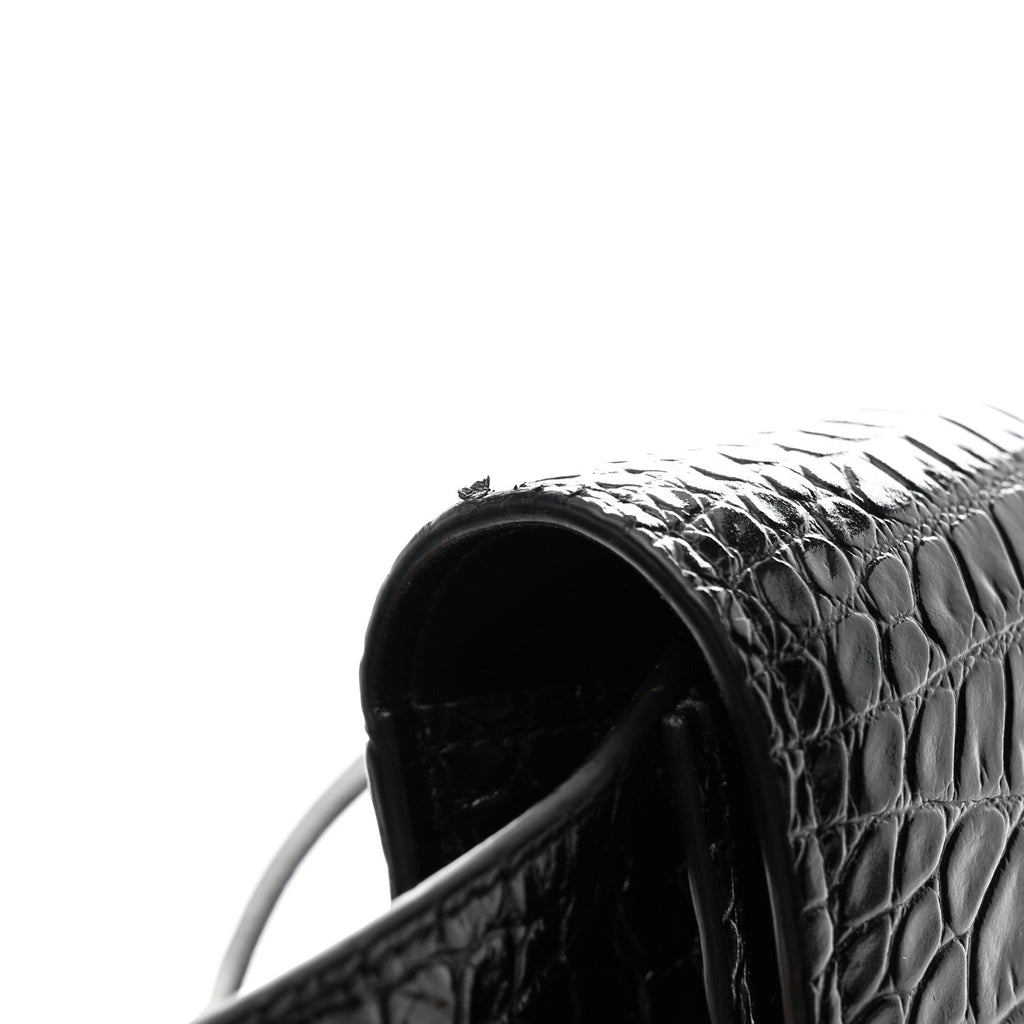 Calfskin Crocodile Embossed Four Ring Knuckle Crossbody Bag Black