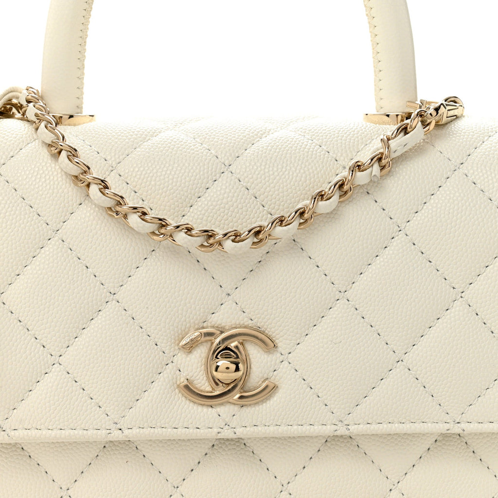 Caviar Quilted Mini Coco Handle Flap White