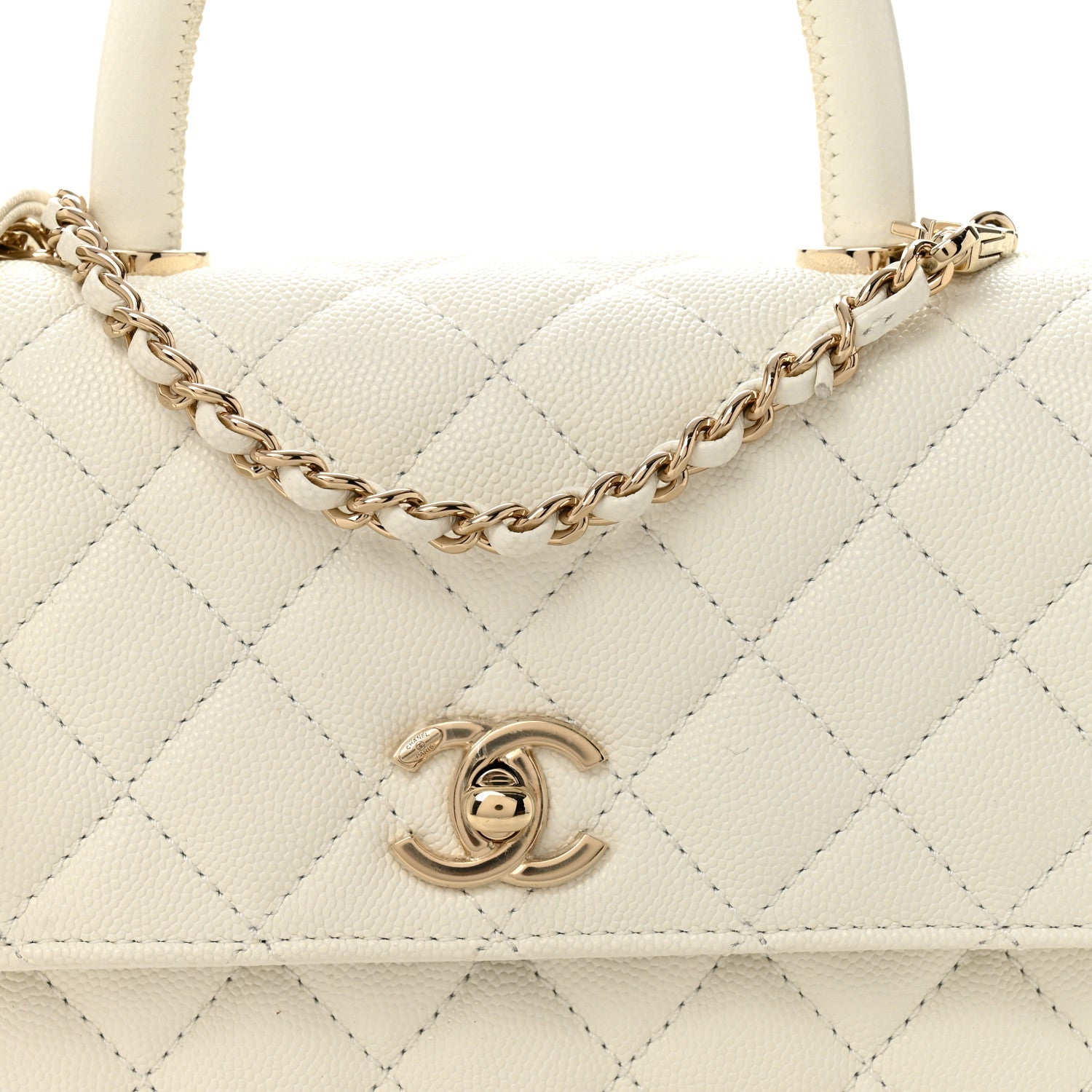 Caviar Quilted Mini Coco Handle Flap White