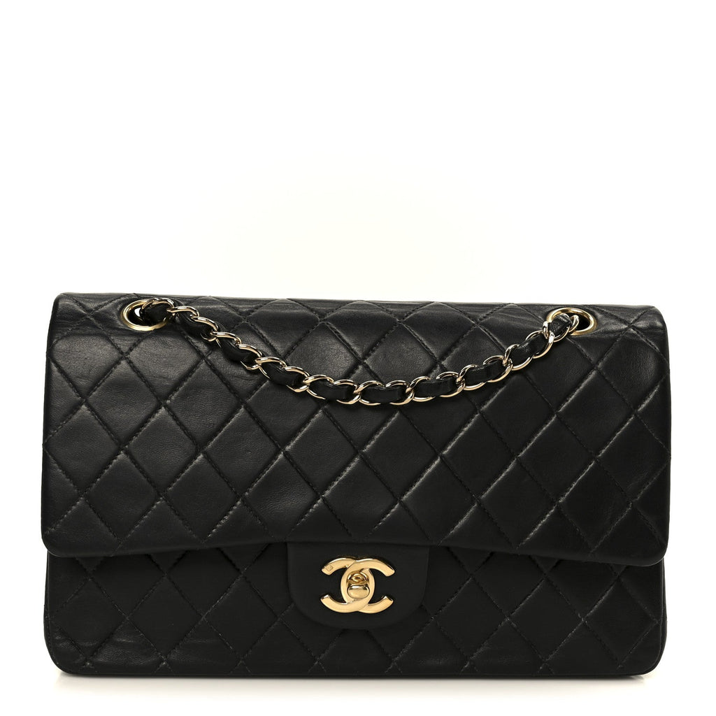 Lambskin Quilted Medium Double Flap Black