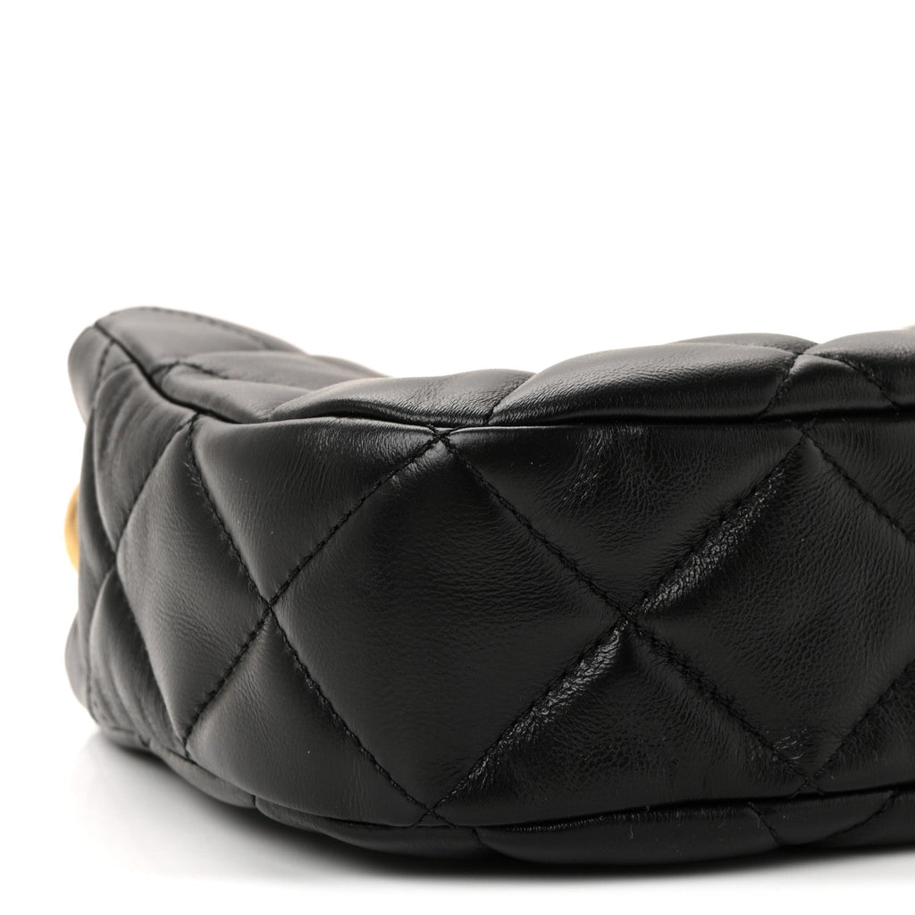 Lambskin Quilted Small Chain Hobo Black
