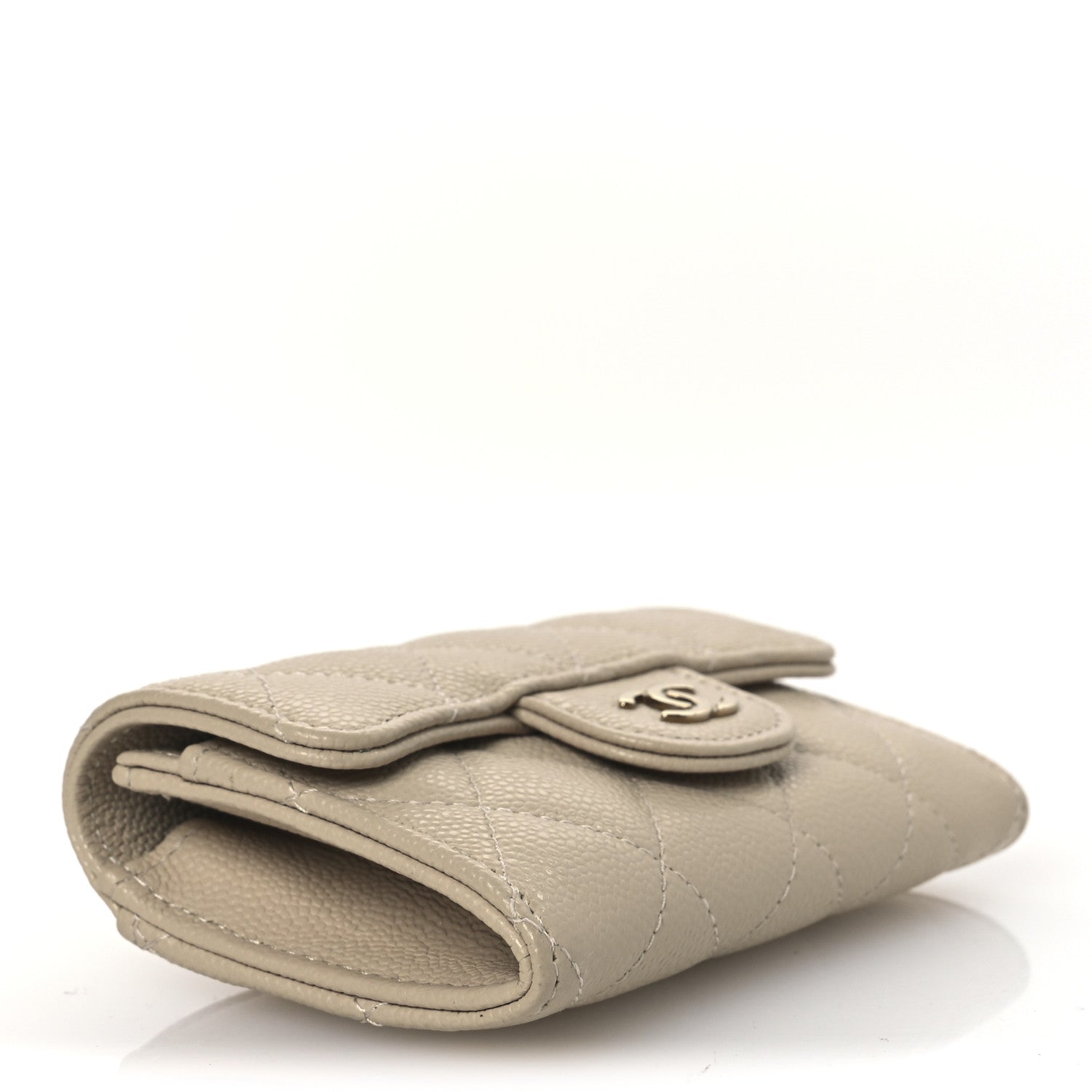 Caviar Quilted Flap  Holder Wallet Beige