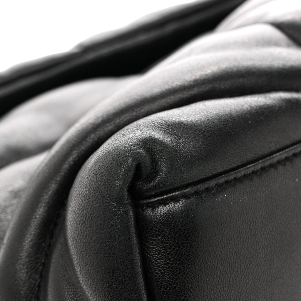 Lambskin Quilted Medium Loulou Puffer Monogram Chain Satchel Black