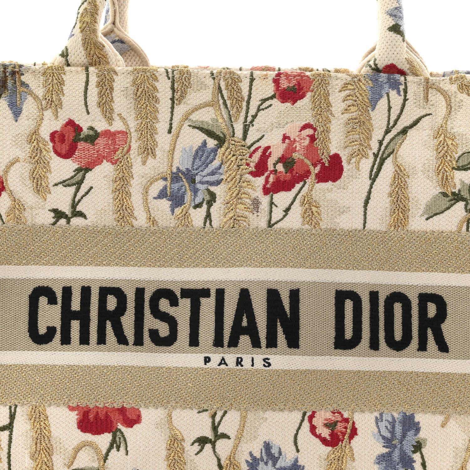 Canvas Embroidered Medium Hibiscus Book Tote Beige Multicolor