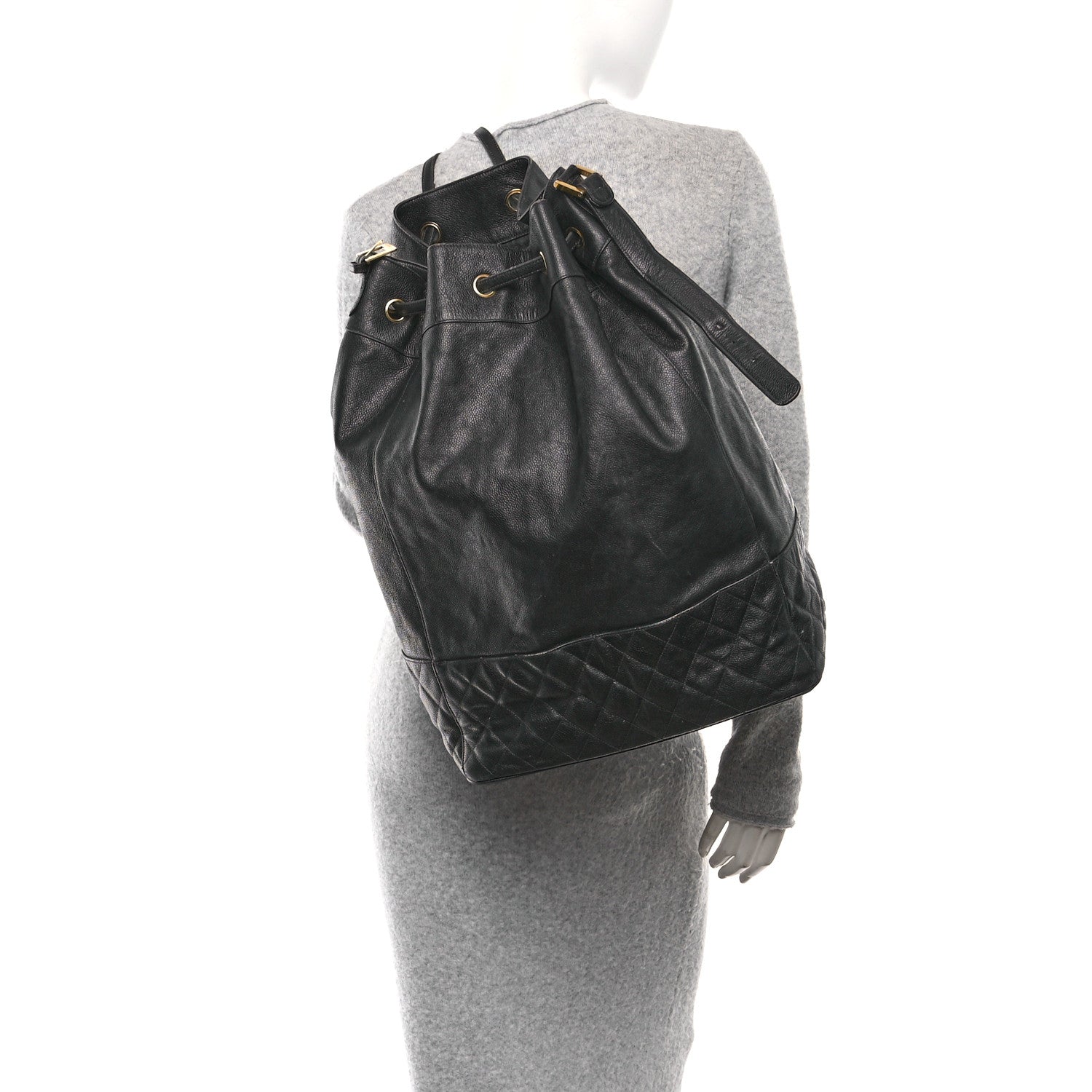 Caviar Quilted Drawstring Backpack Black