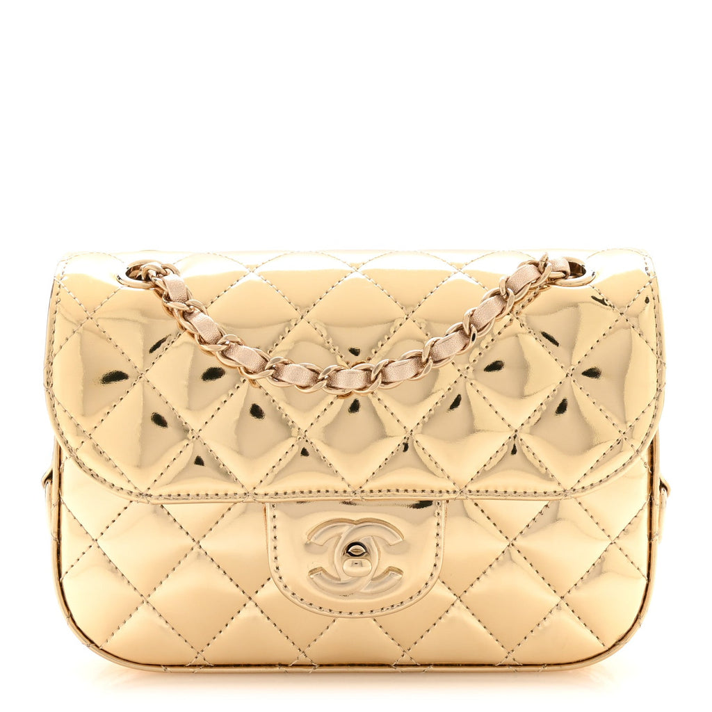 Mirror Calfskin Metallic Calfskin Quilted Hollywood Boulevard Mini Flap Gold