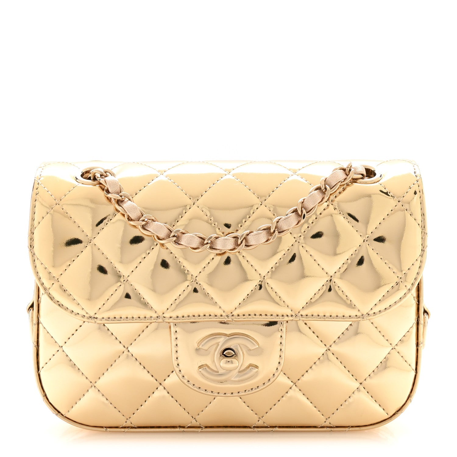 Mirror Calfskin Metallic Calfskin Quilted Hollywood Boulevard Mini Flap Gold