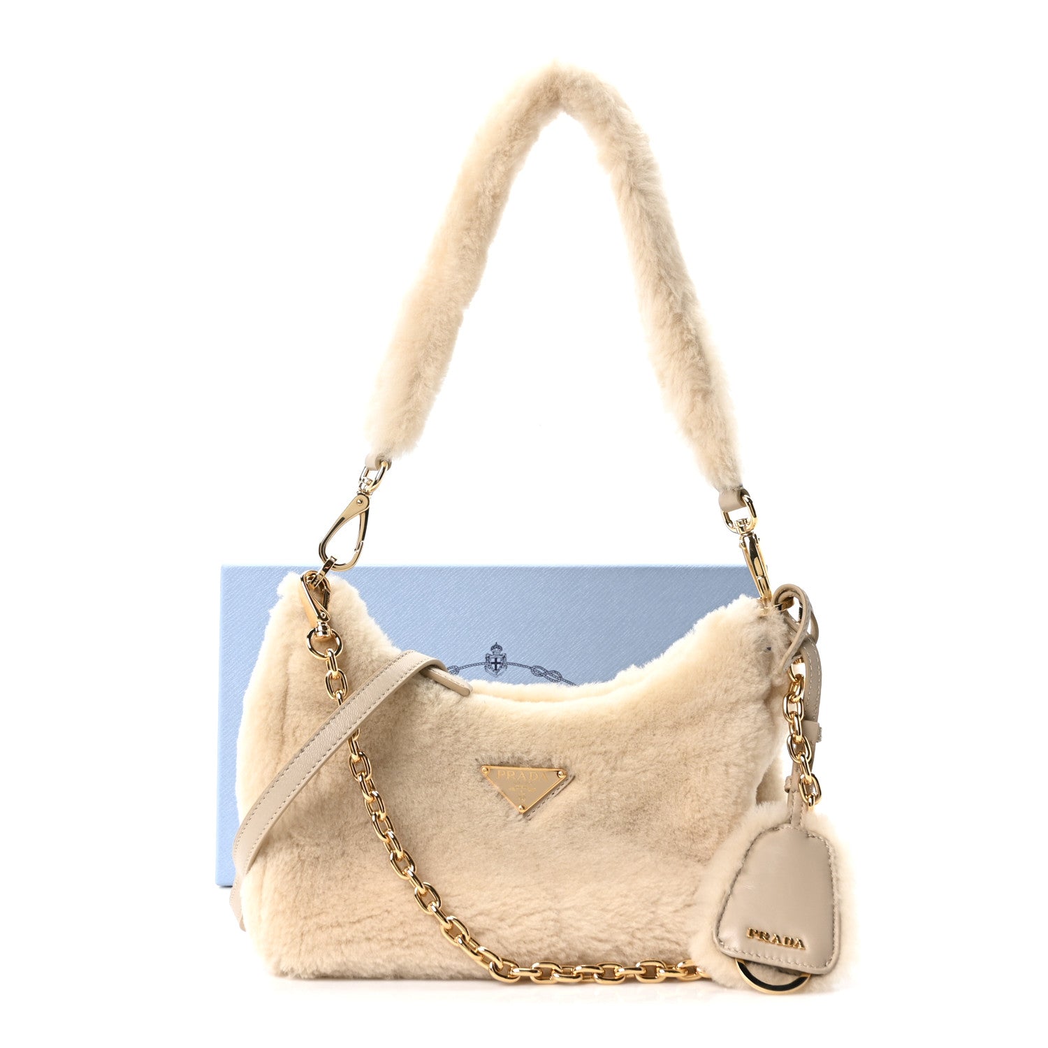Shearling Nappa Mini Re-Edition Shoulder Bag Ecru