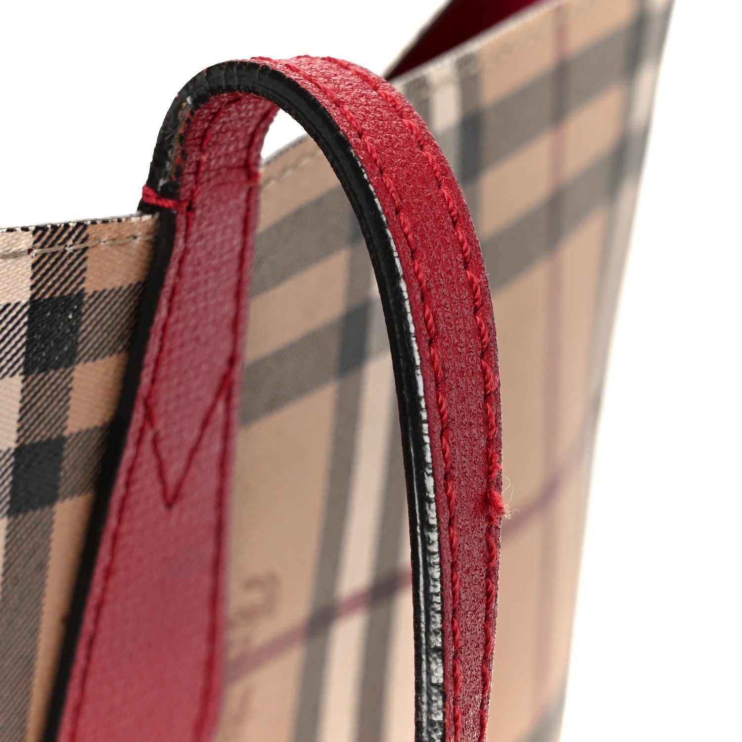 Grainy Calfskin Haymarket Check Medium Reversible Tote Red