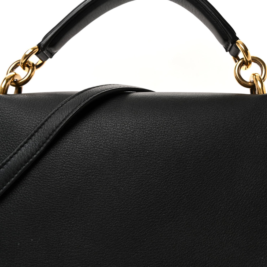 Calfskin Embossed Medium Margot Top Handle Satchel Black