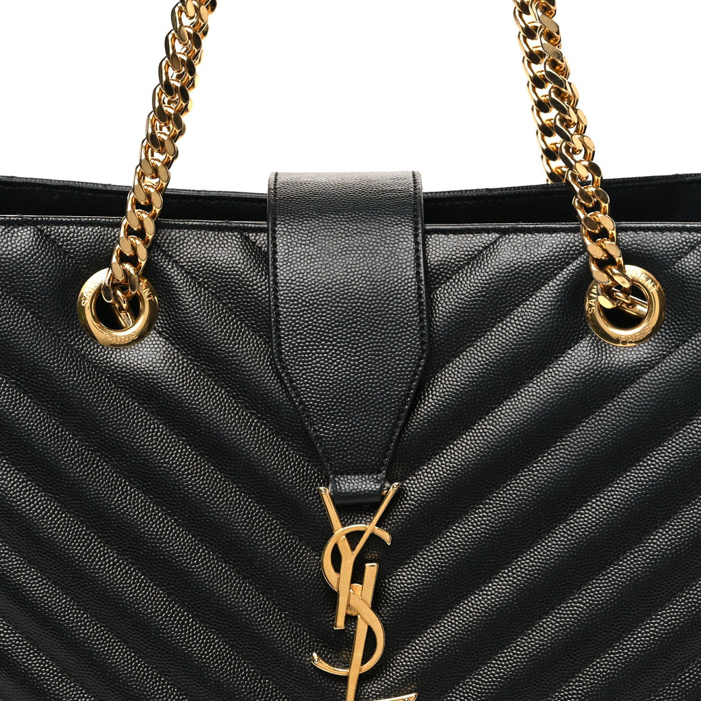 Grain De Poudre Matelasse Chevron Monogram Shopping Bag Black