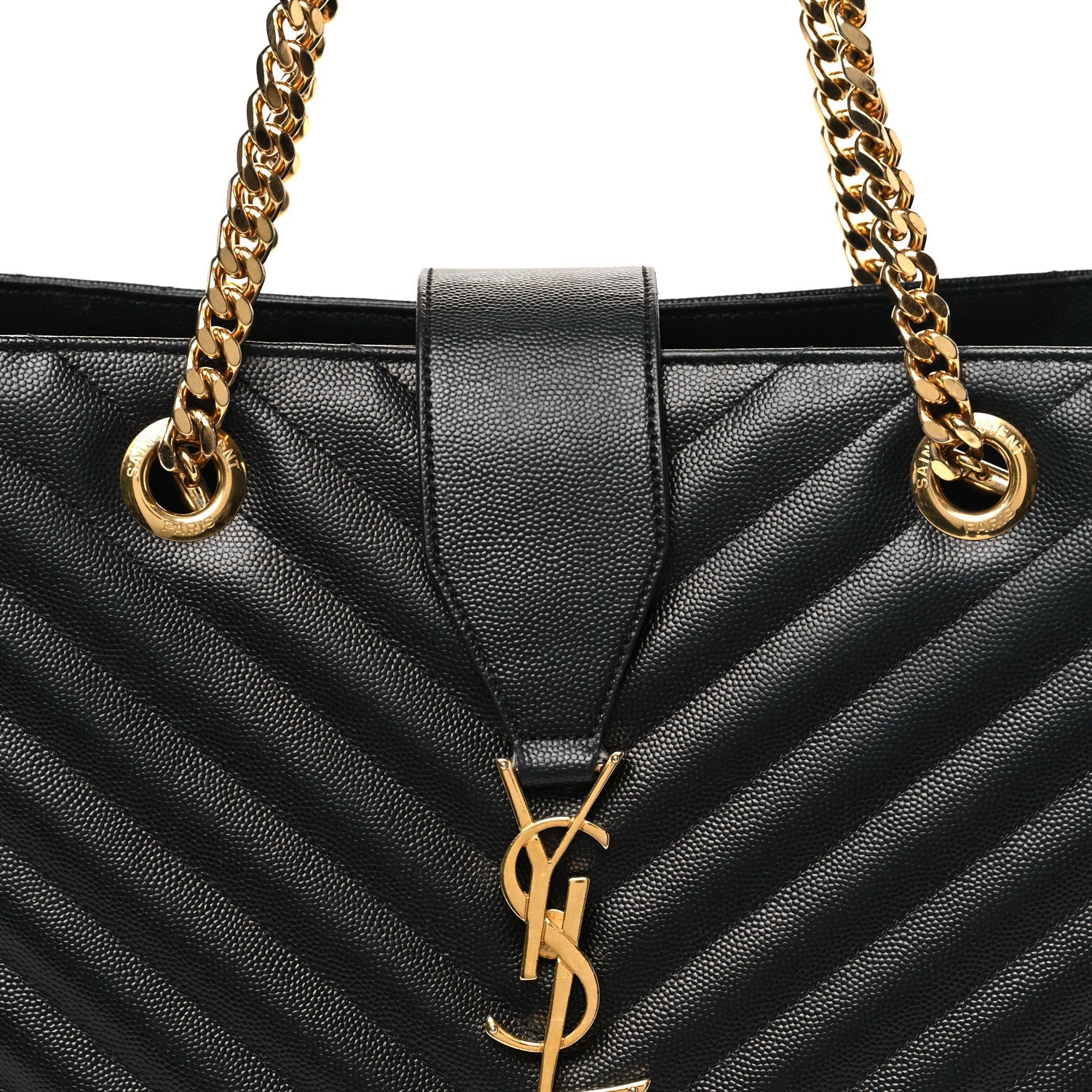 Grain De Poudre Matelasse Chevron Monogram Shopping Bag Black